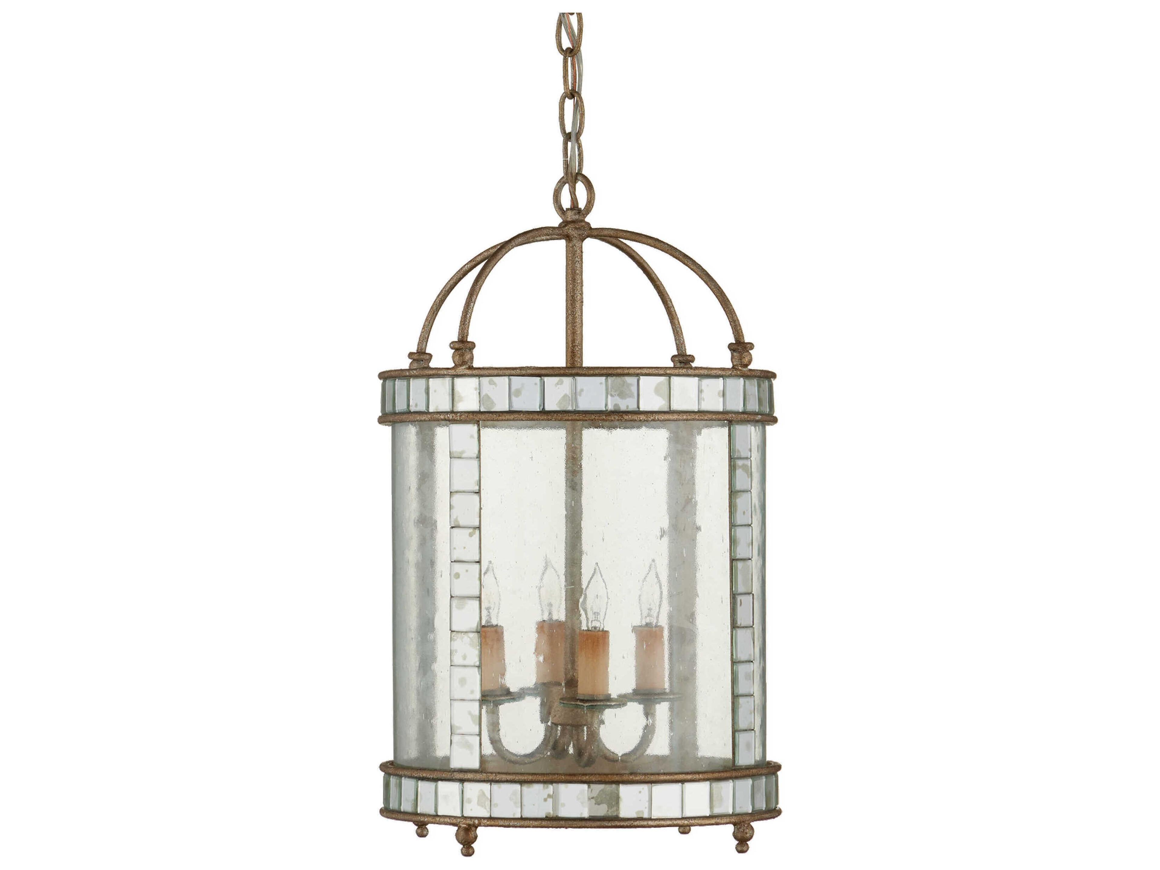 Currey & Company Corsica 4-Light Harlow Silver Leaf Glass Cylinder Chandelier