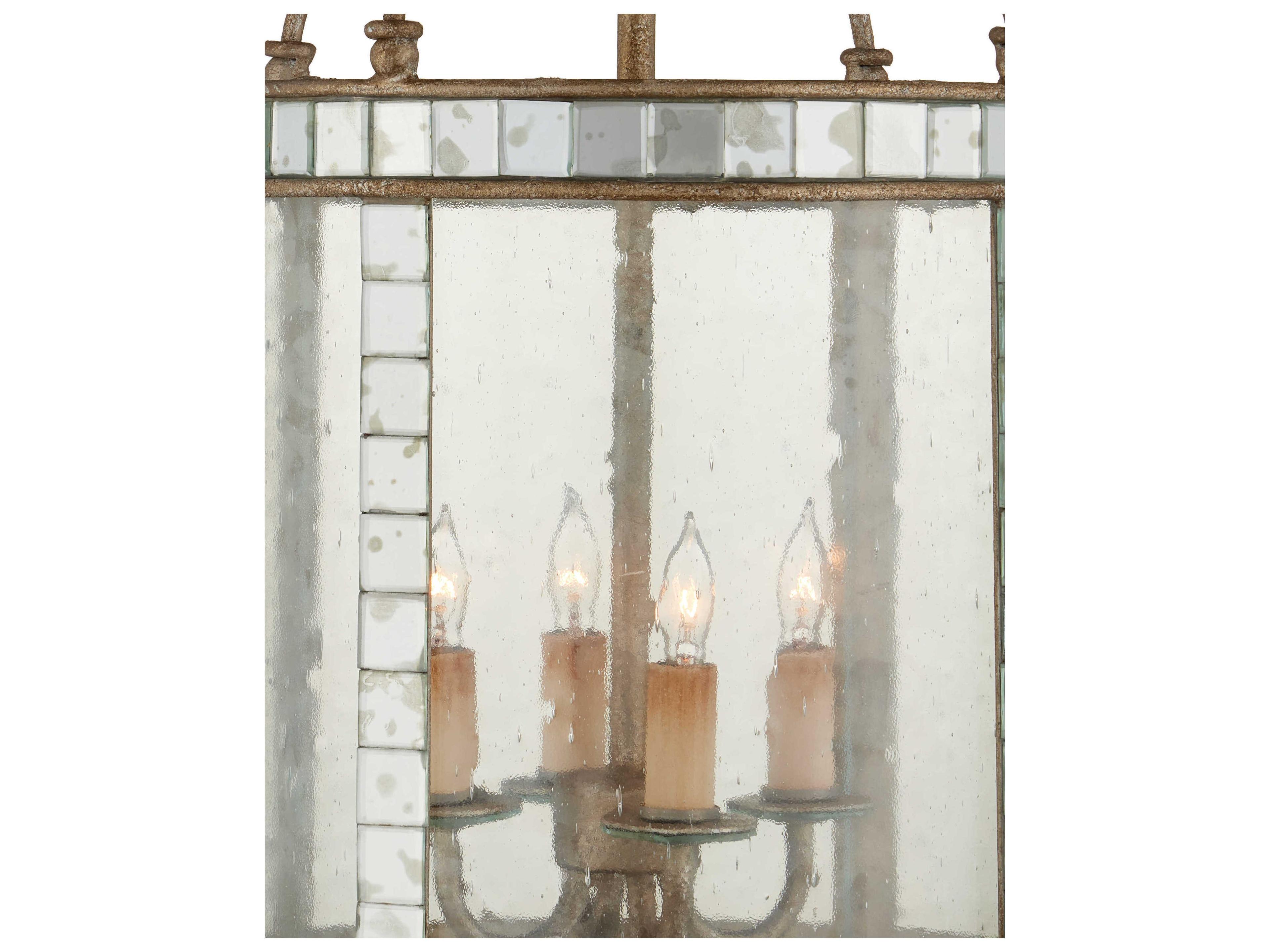 Currey & Company Corsica 4-Light Harlow Silver Leaf Glass Cylinder Chandelier
