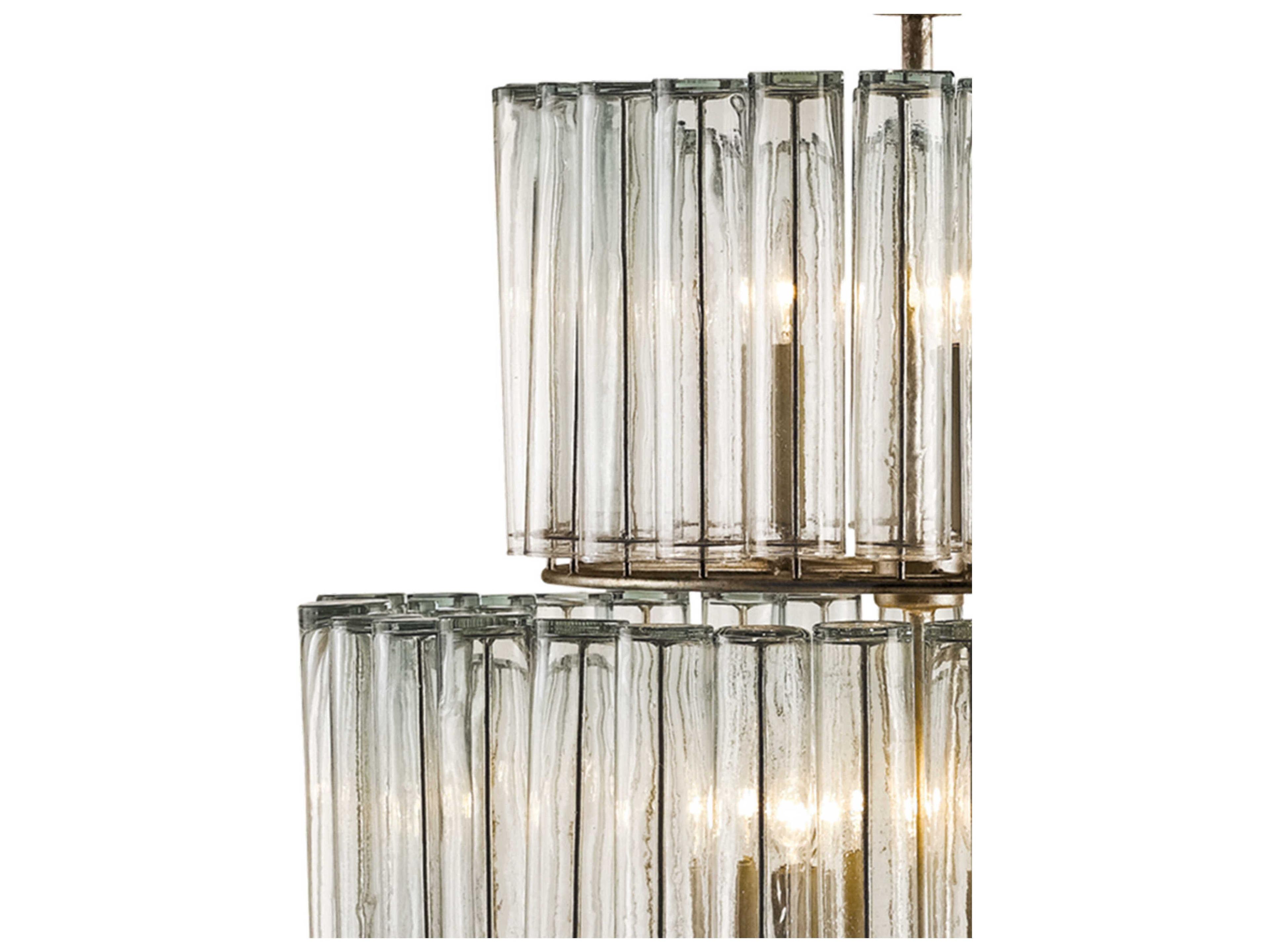 Currey & Company Bevilacqua 12-Light Silver Leaf Glass Candelabra Drum Tiered Chandelier