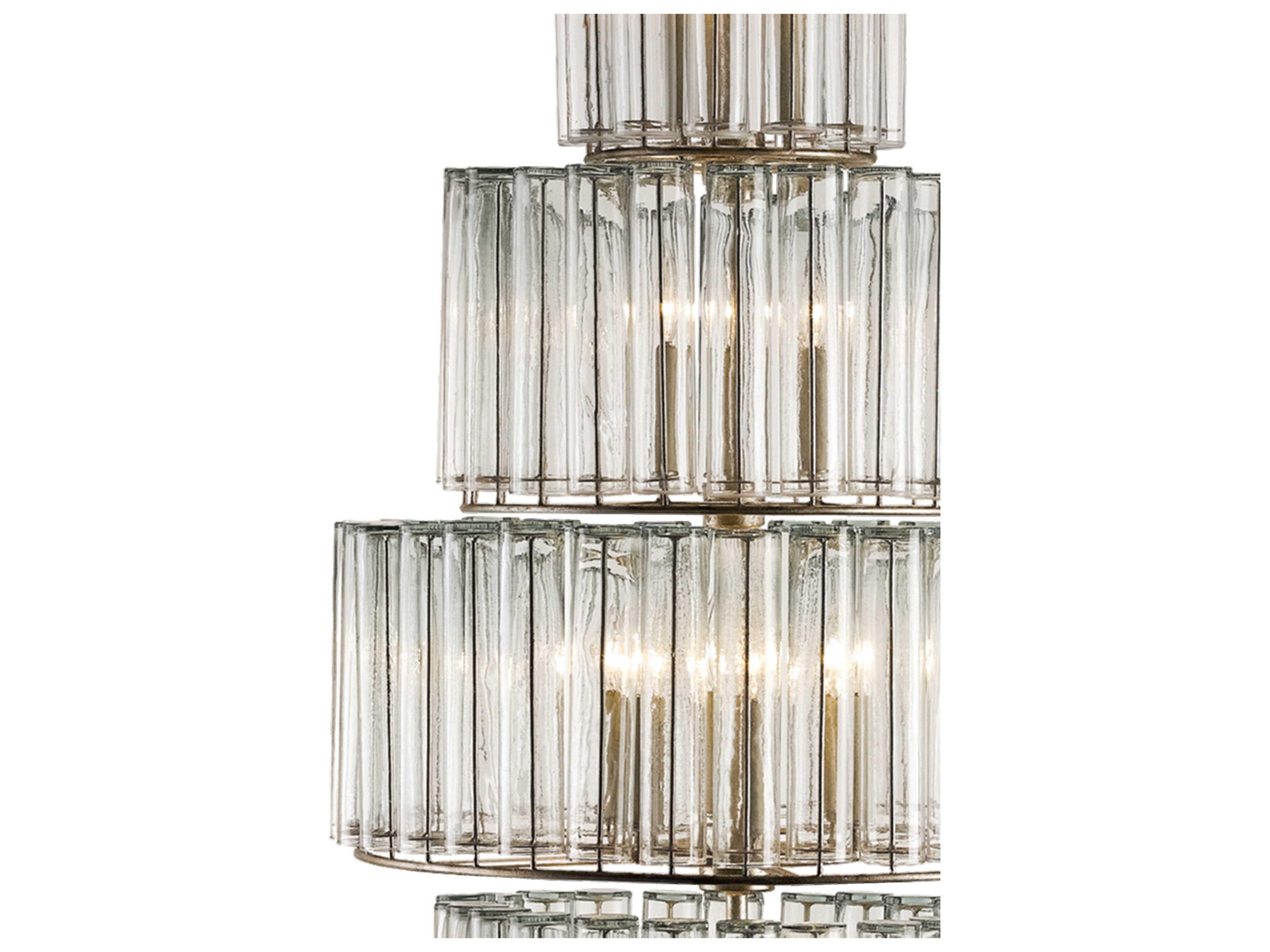 Currey & Company Bevilacqua 18-Light Silver Leaf Glass Candelabra Drum Tiered Chandelier
