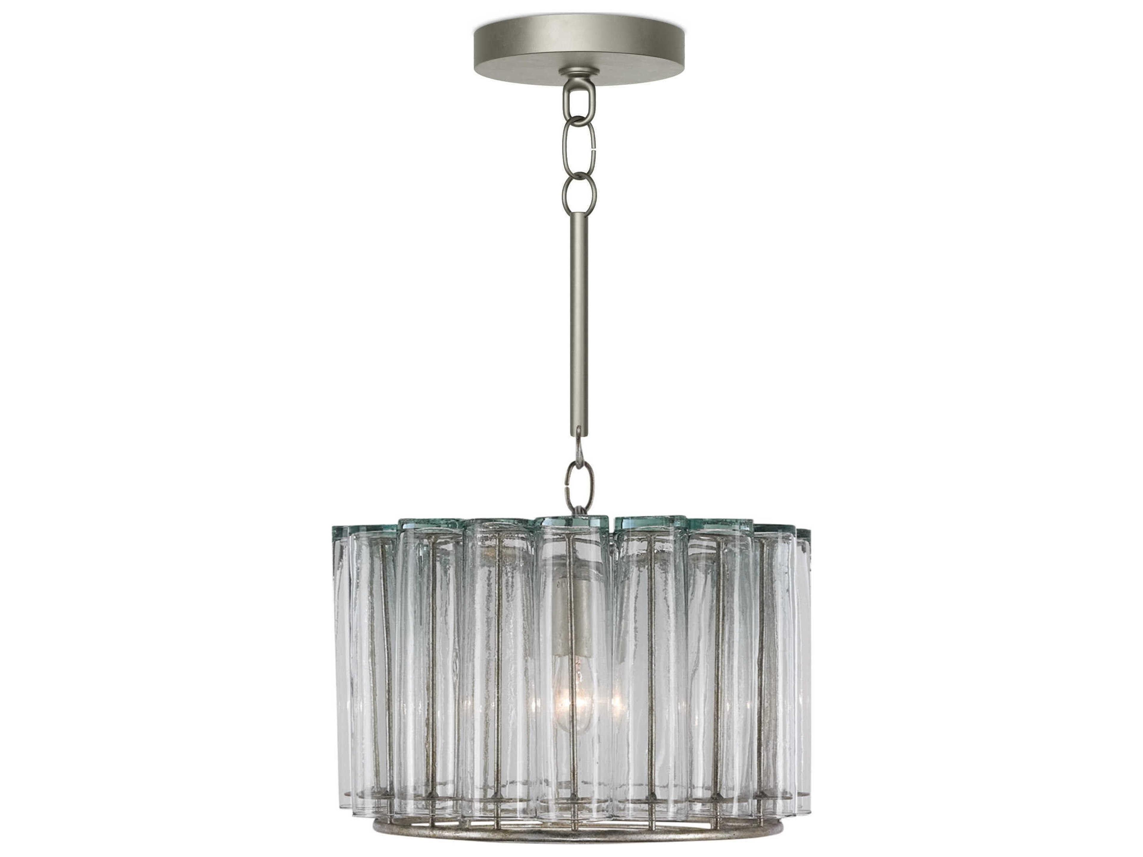 Currey & Company Bevilacqua Silver Leaf Glass Drum Pendant