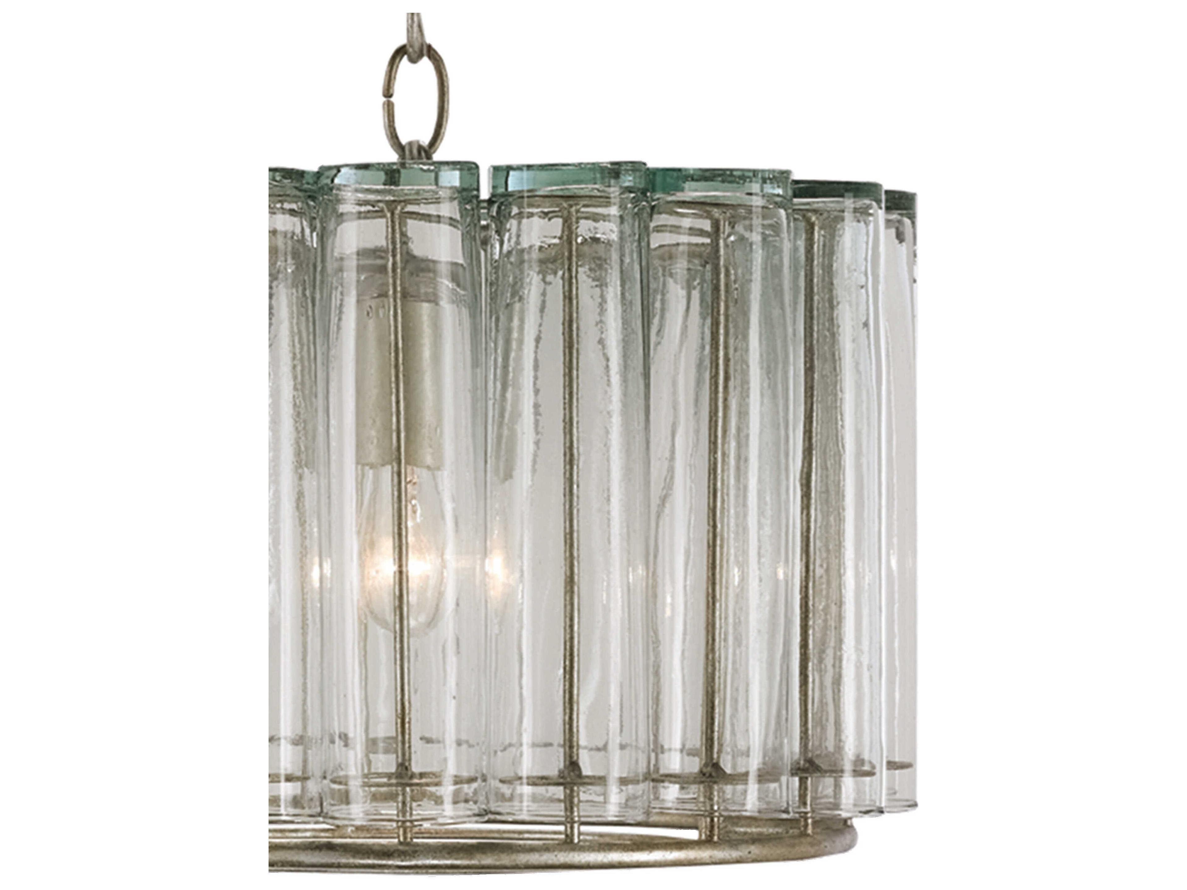 Currey & Company Bevilacqua Silver Leaf Glass Drum Pendant