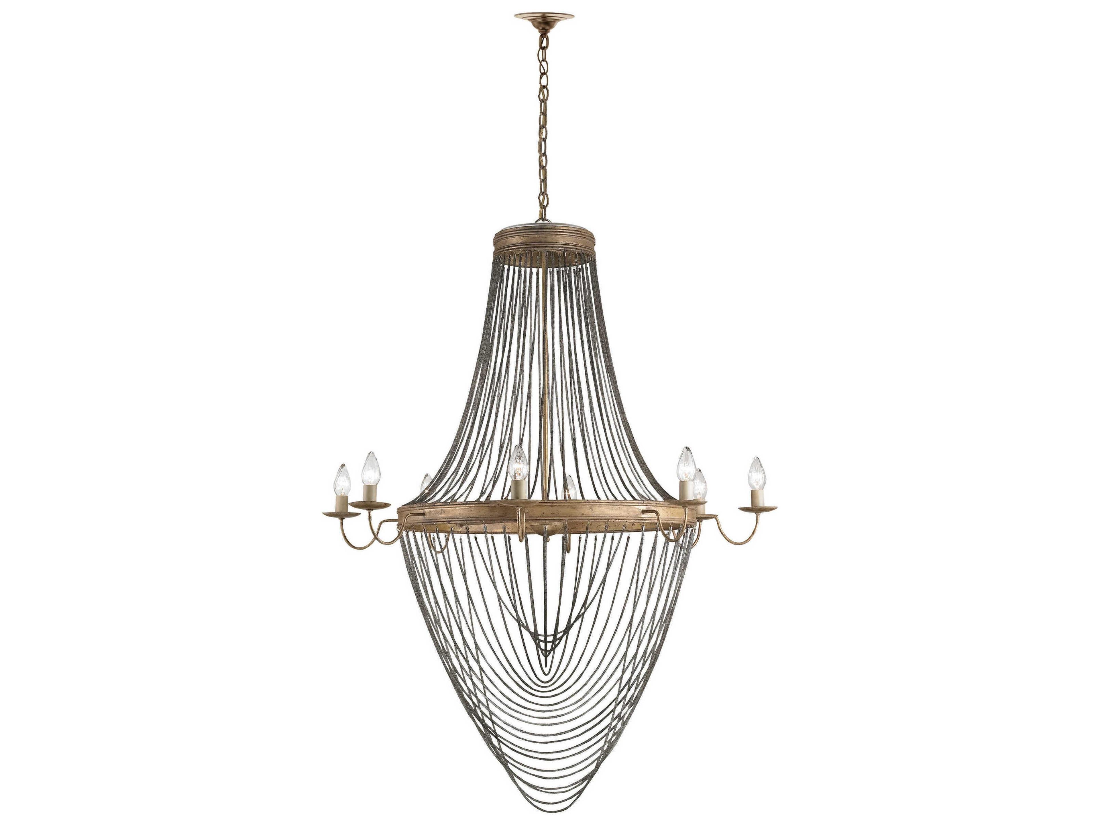 Currey & Company Lucien 8-Light French Gold Leaf antique Wash Silver Candelabra Geometric Chandelier