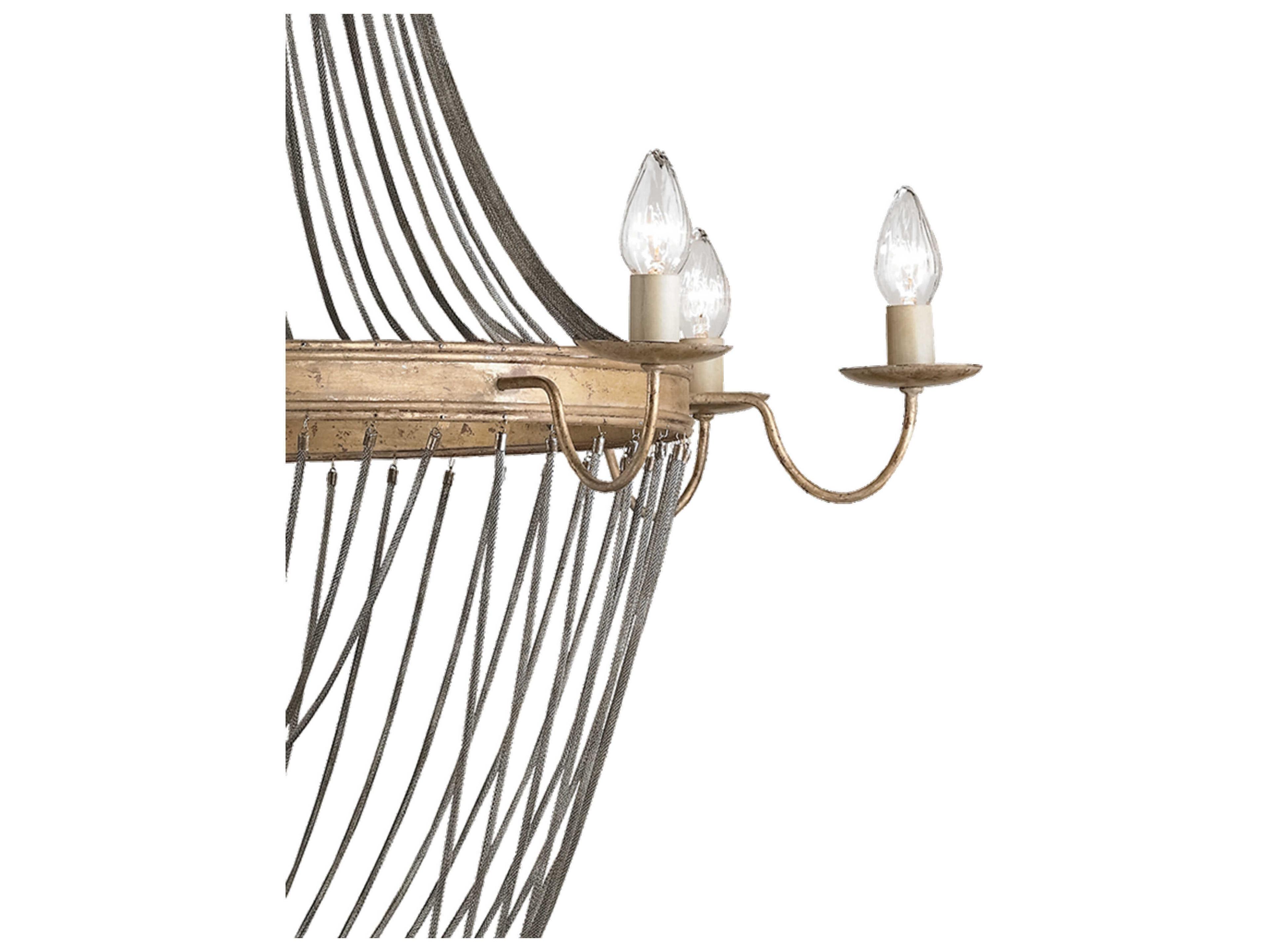 Currey & Company Lucien 8-Light French Gold Leaf antique Wash Silver Candelabra Geometric Chandelier