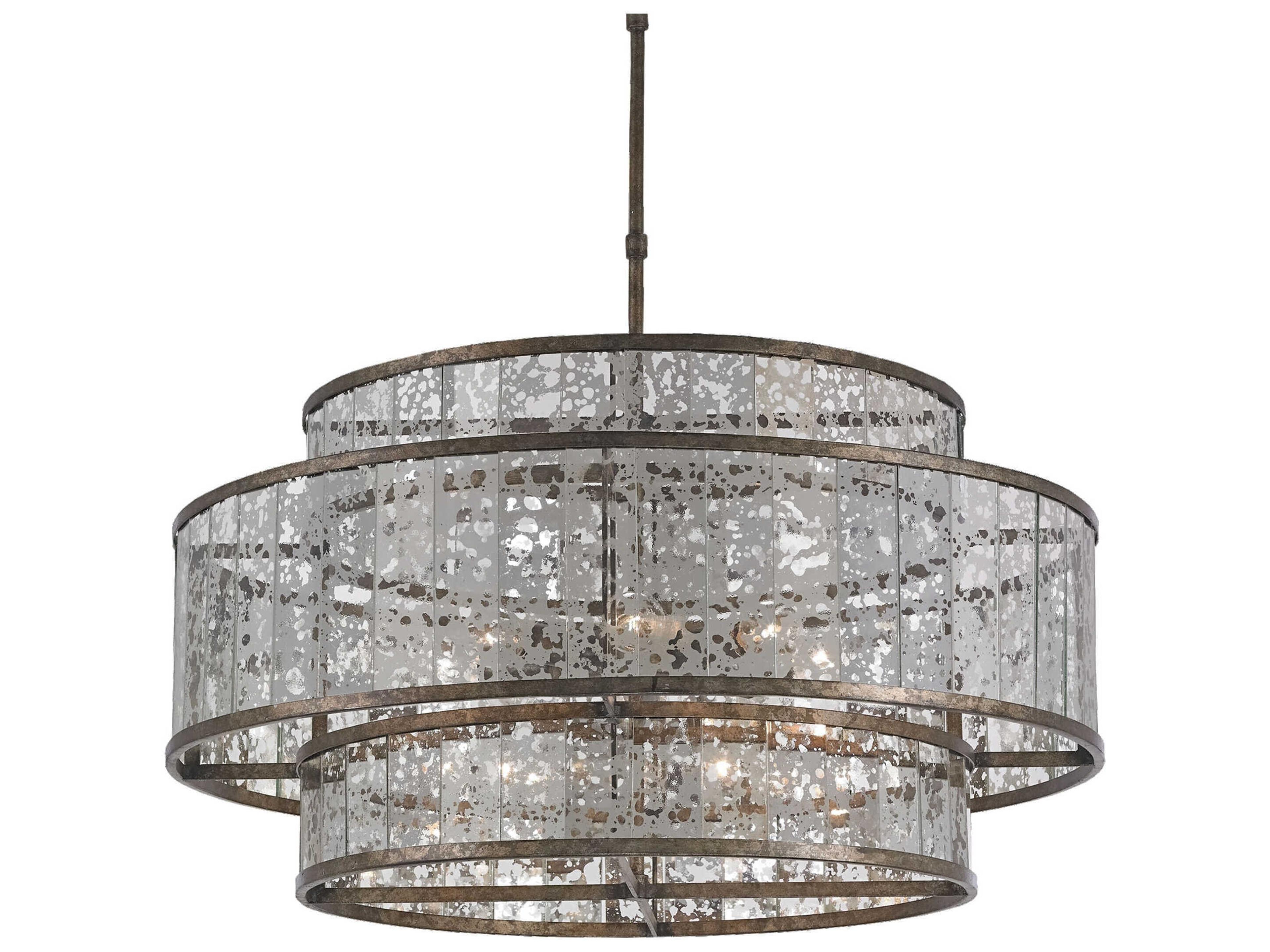 Currey & Company Fantine Pyrite Bronze raj Mirror Glass Drum Pendant