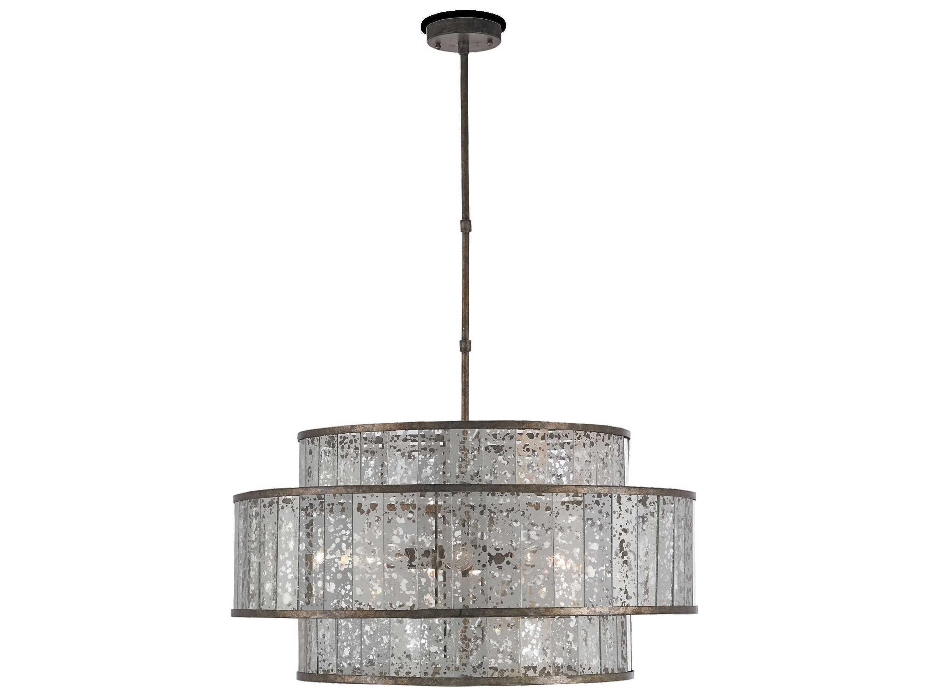 Currey & Company Fantine Pyrite Bronze raj Mirror Glass Drum Pendant