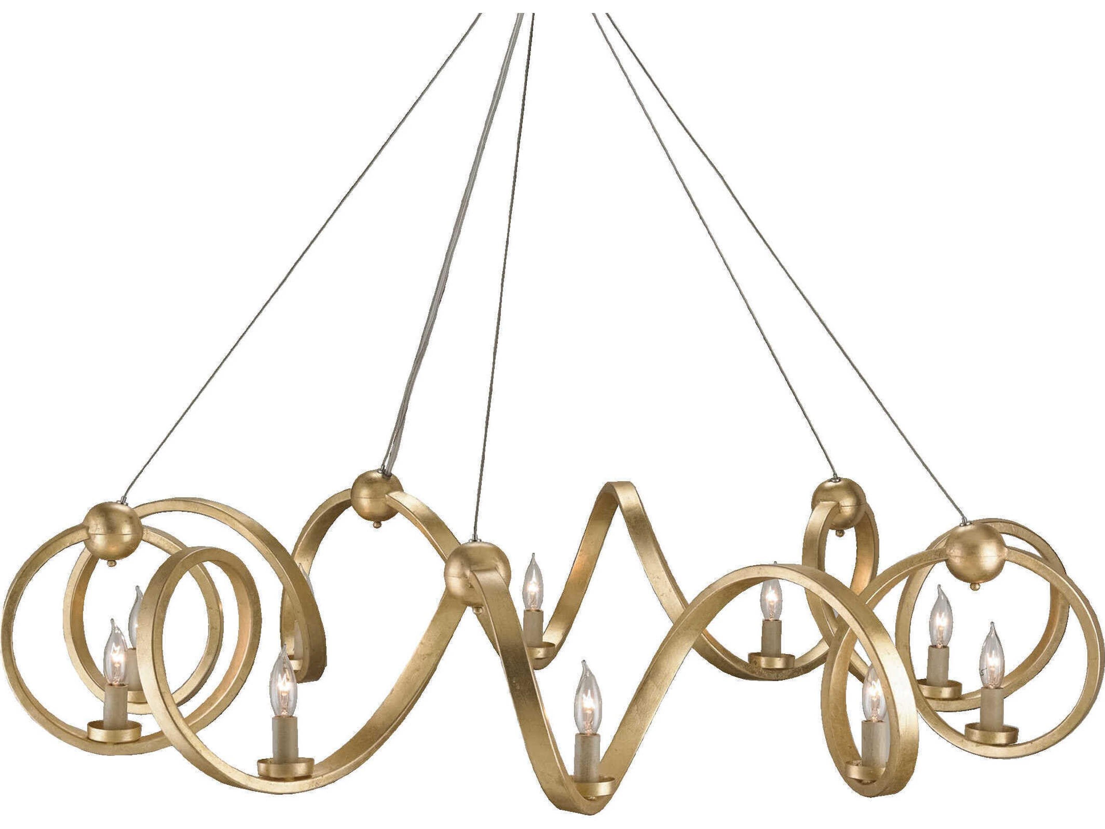 Currey & Company Ringmaster 10-Light Contemporary Gold Leaf Candelabra Chandelier