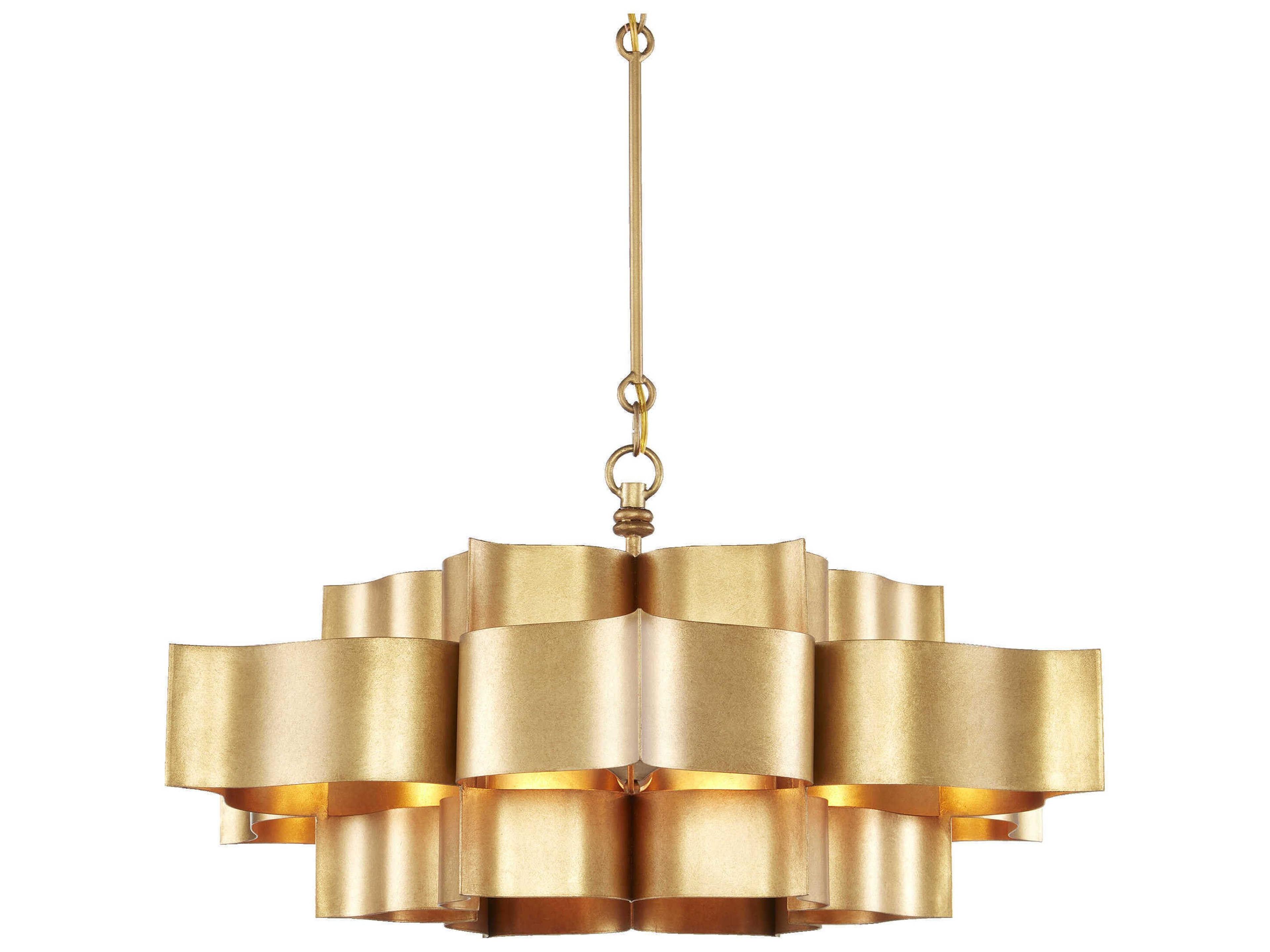 Currey & Company Grand Lotus Antique Gold Leaf Semi Flush Mount