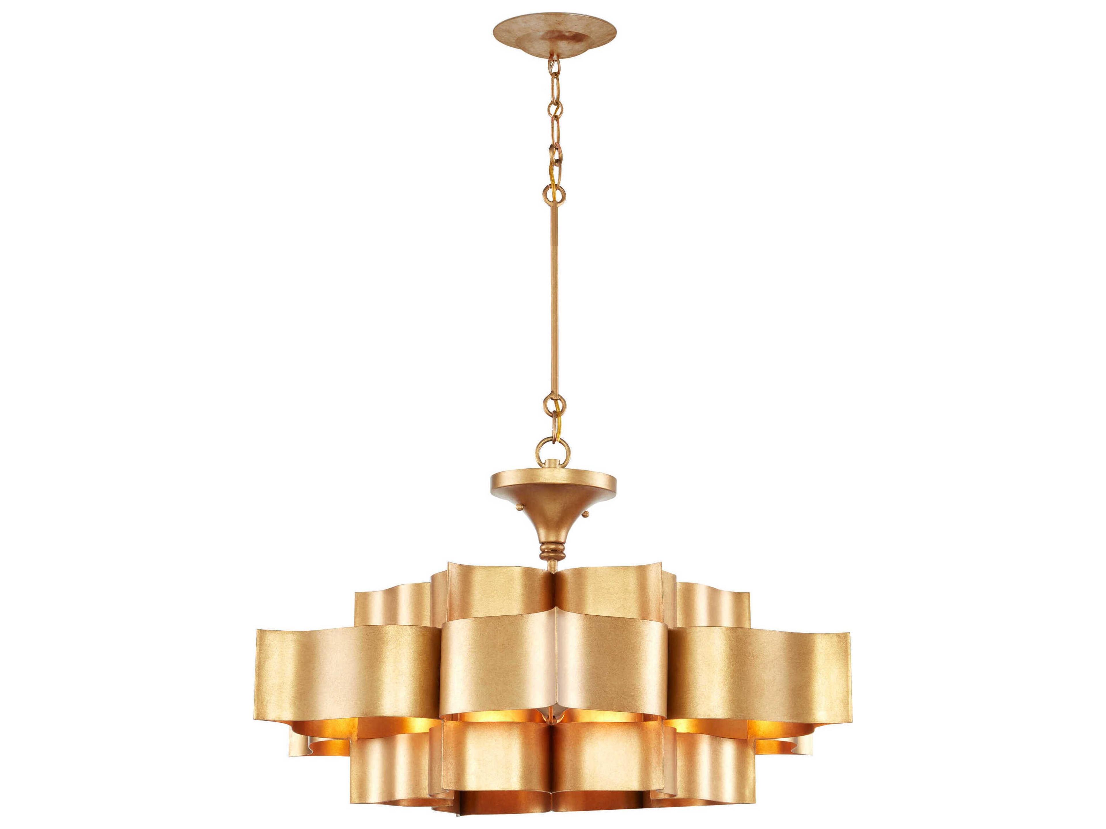 Currey & Company Grand Lotus Antique Gold Leaf Semi Flush Mount