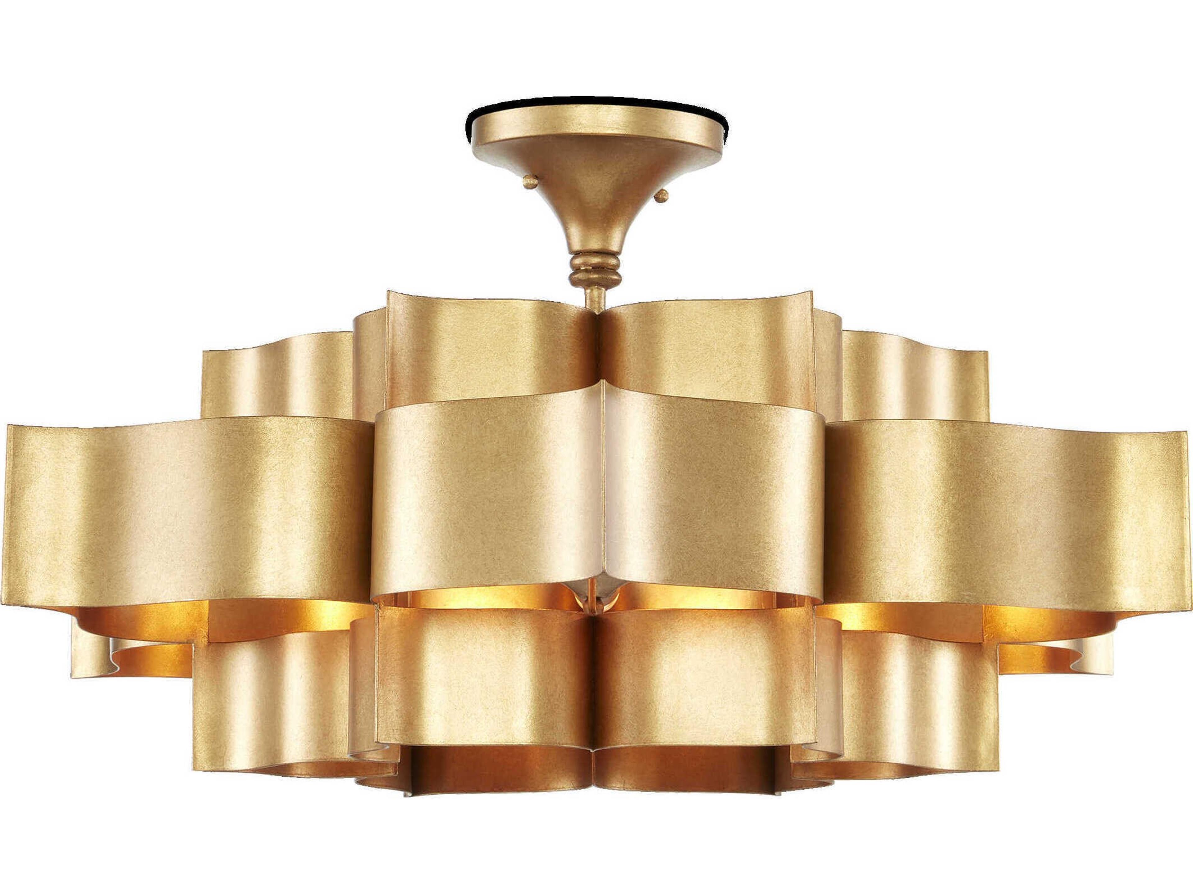 Currey & Company Grand Lotus Antique Gold Leaf Semi Flush Mount
