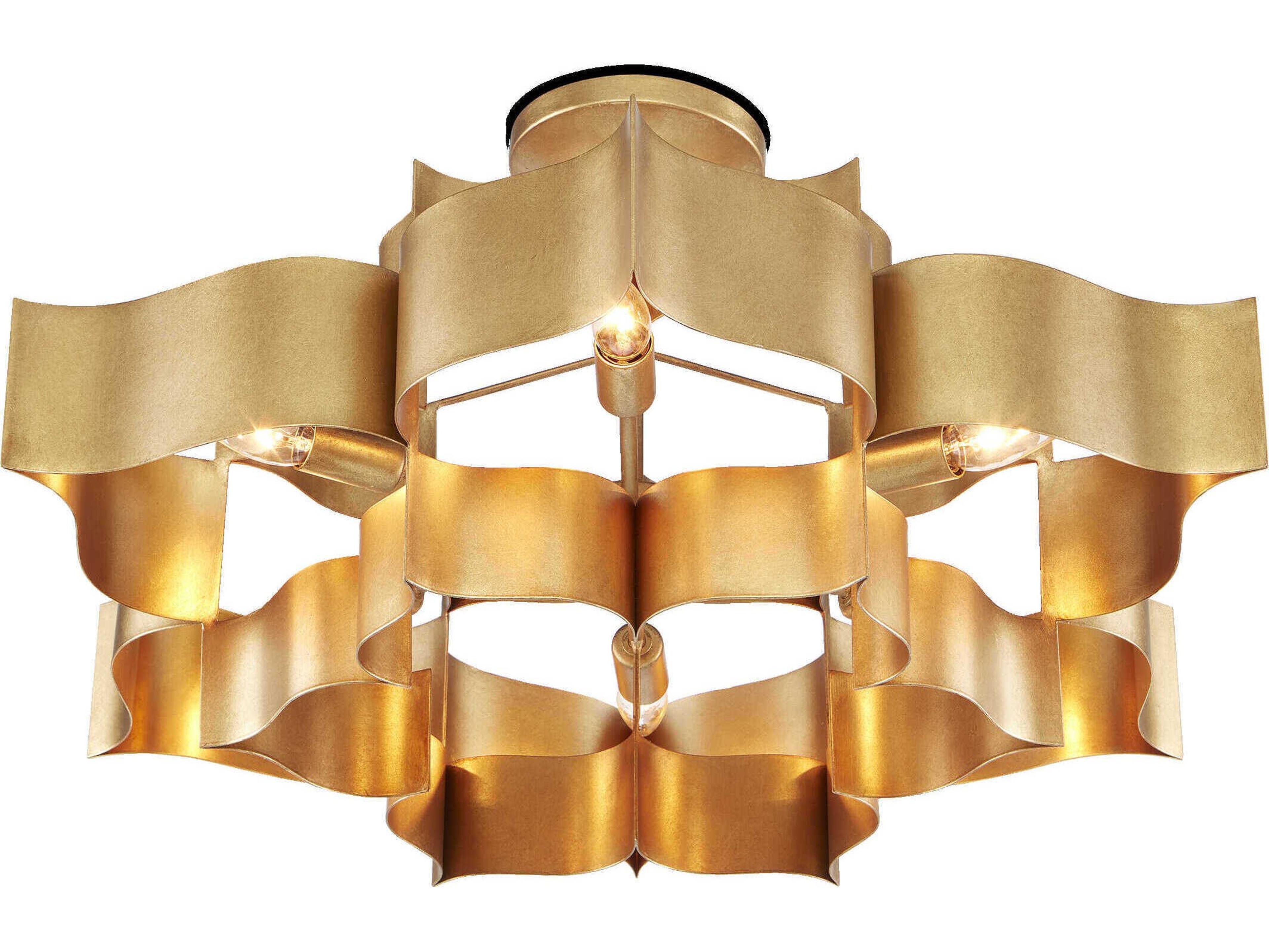 Currey & Company Grand Lotus Antique Gold Leaf Semi Flush Mount