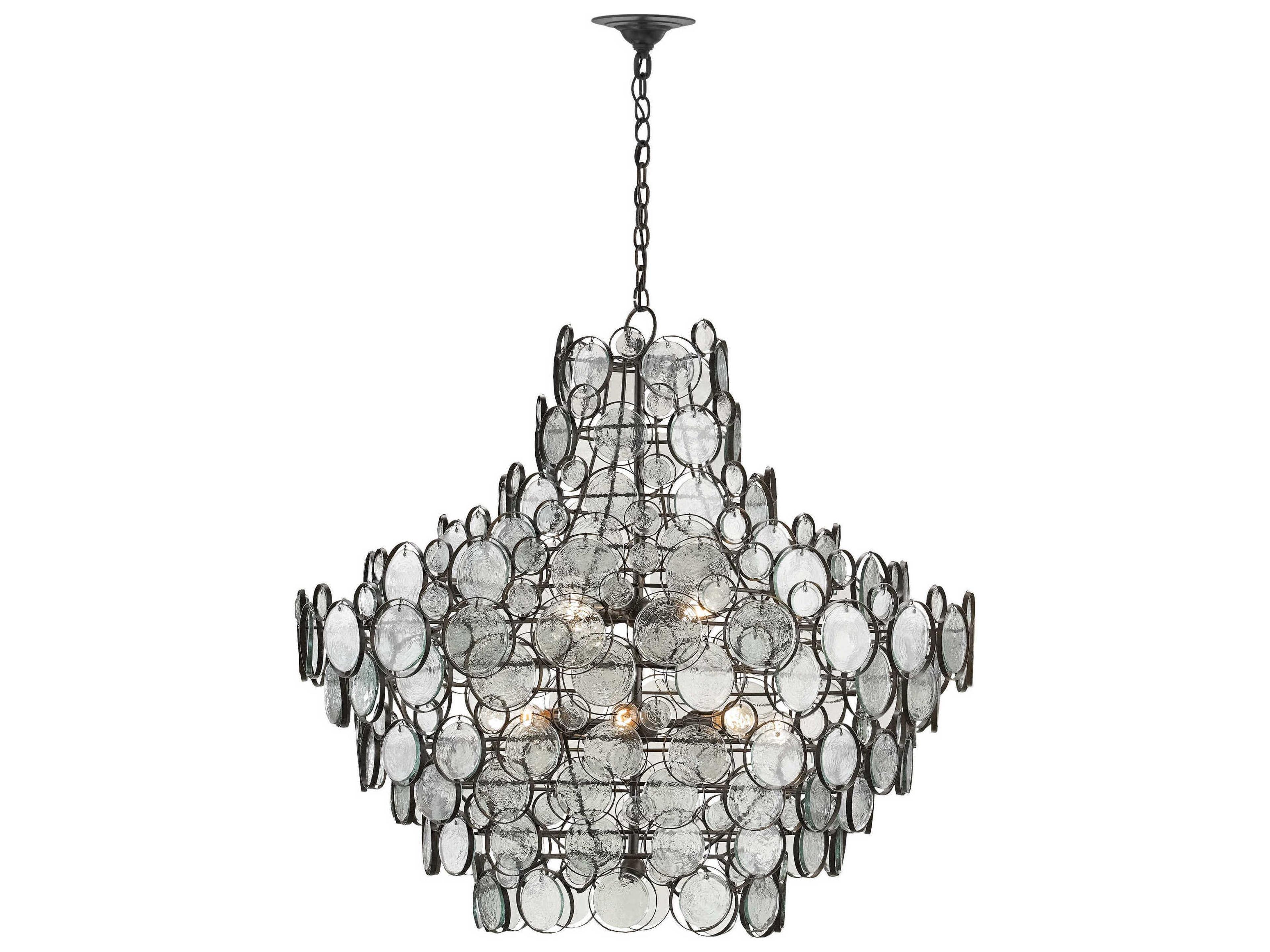 Currey & Company Galahad 12-Light Bronze Glass Tiered Pendant