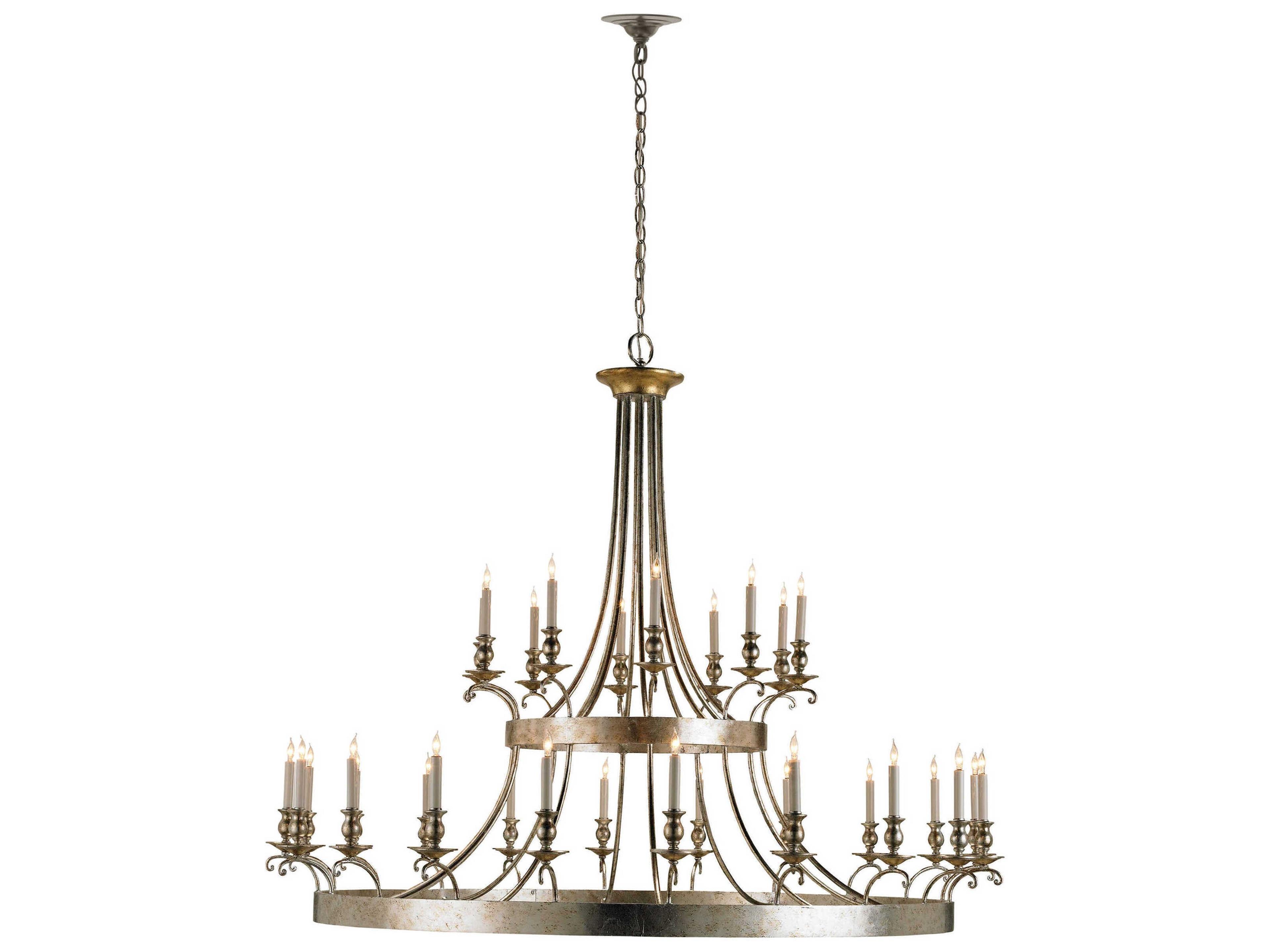 Currey & Company Lodestar 30-Light Granello Silver Leaf antique Candelabra Tiered Chandelier