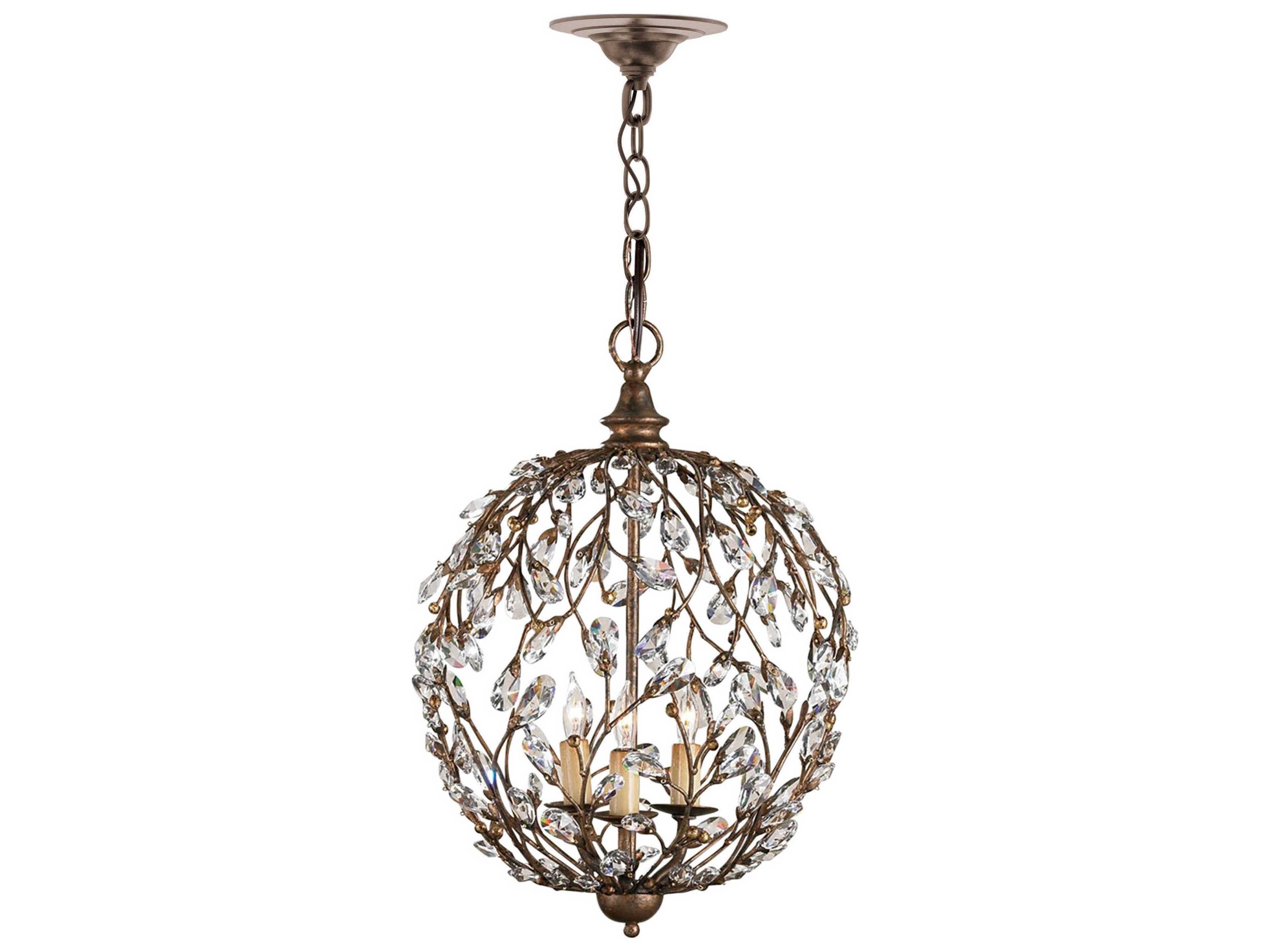 Currey & Company Crystal Bud 3-Light Cupertino Brown Candelabra Globe Chandelier