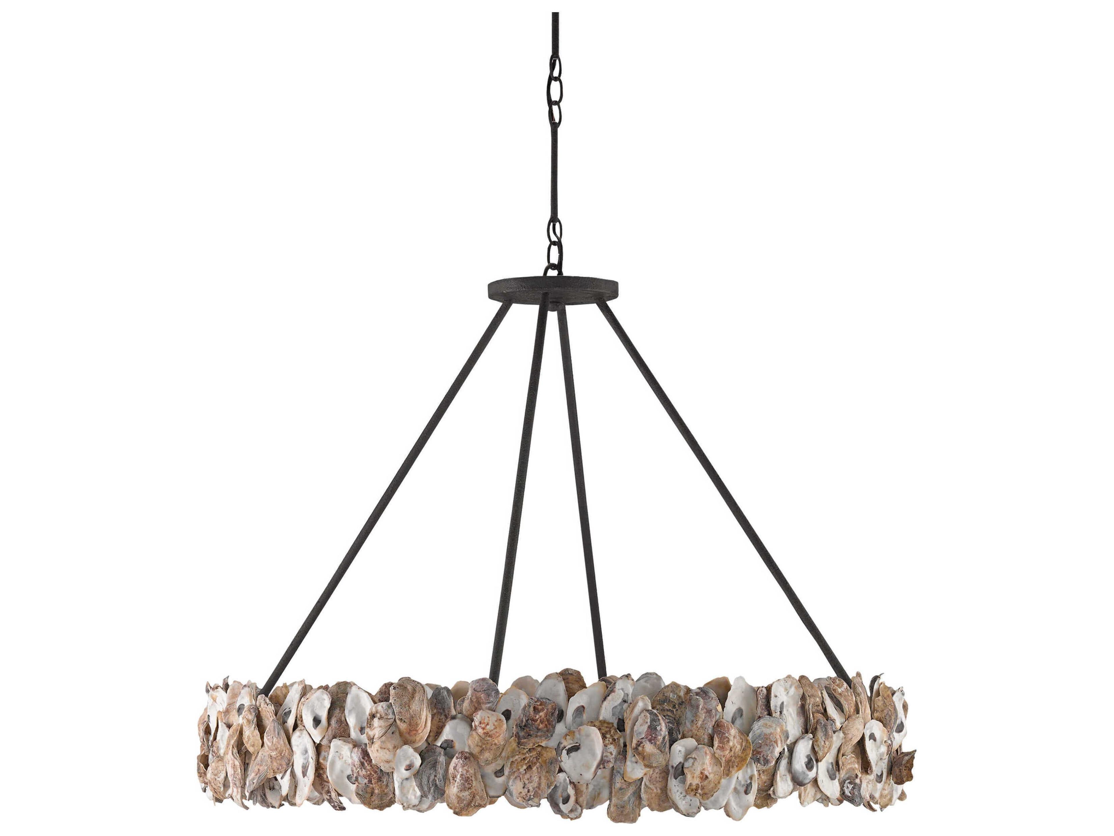 Currey & Company Oyster 8-Light Textured Bronze Natural Off White Round Pendant
