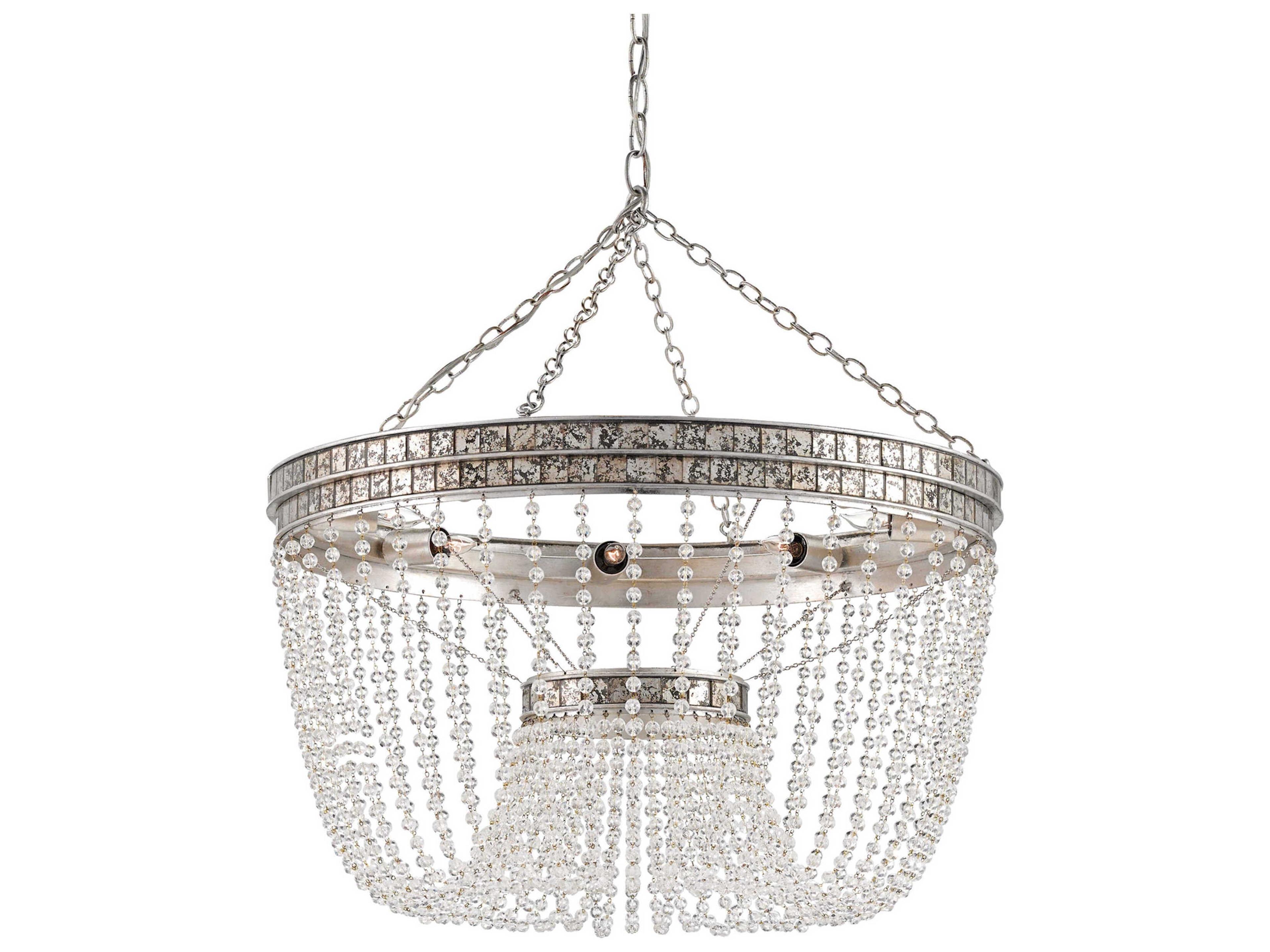 Currey & Company Highbrow 8-Light Silver Crystal Glass Candelabra Chandelier