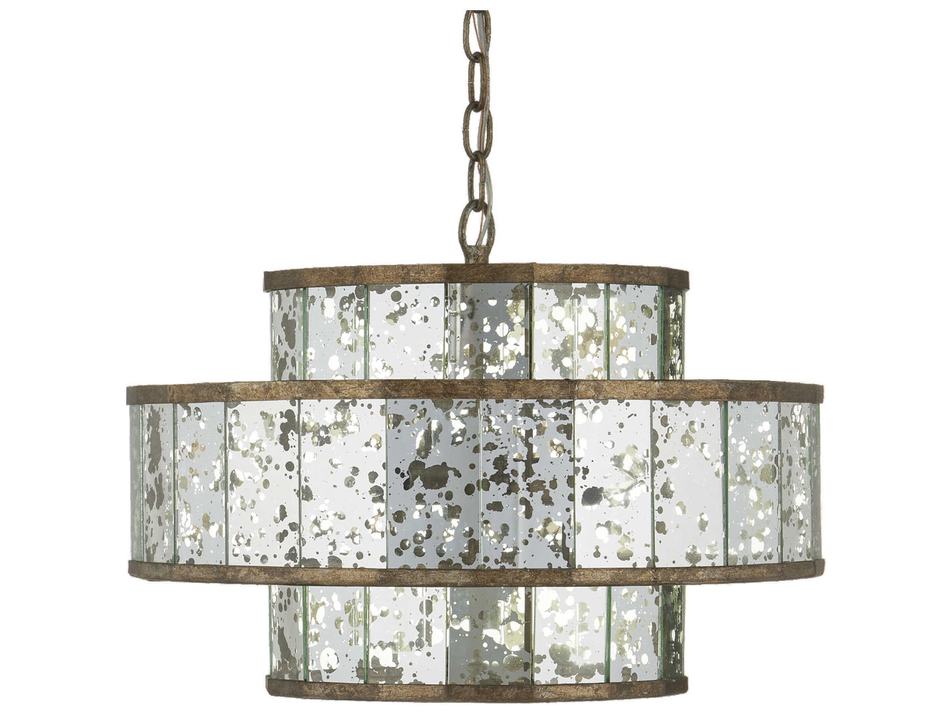 Currey & Company Fantine 4-Light Pyrite Bronze Raj Mirror Glass Candelabra Drum Chandelier