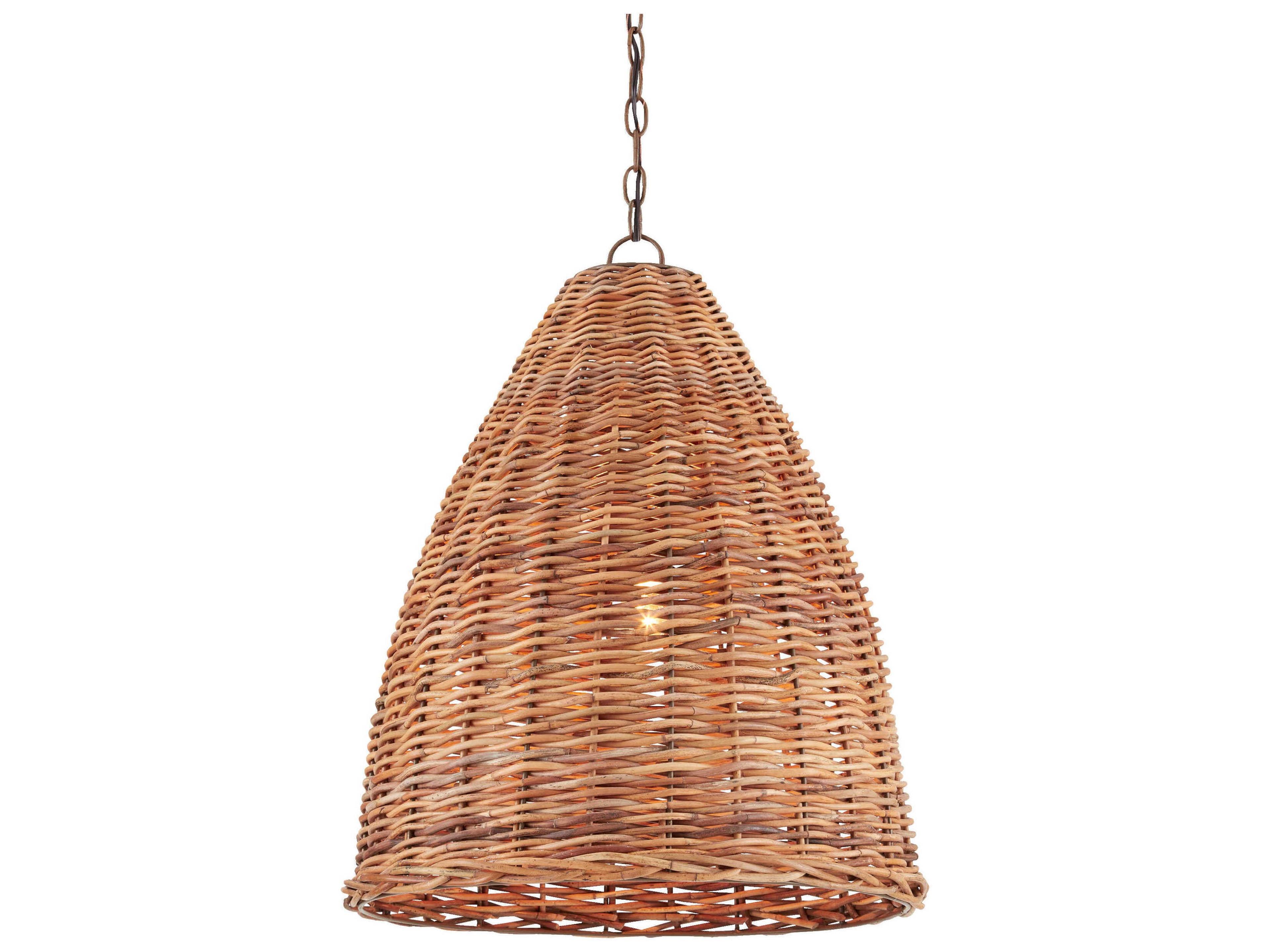 Currey & Company Basket 1-Light Natural Brown Bell Pendant