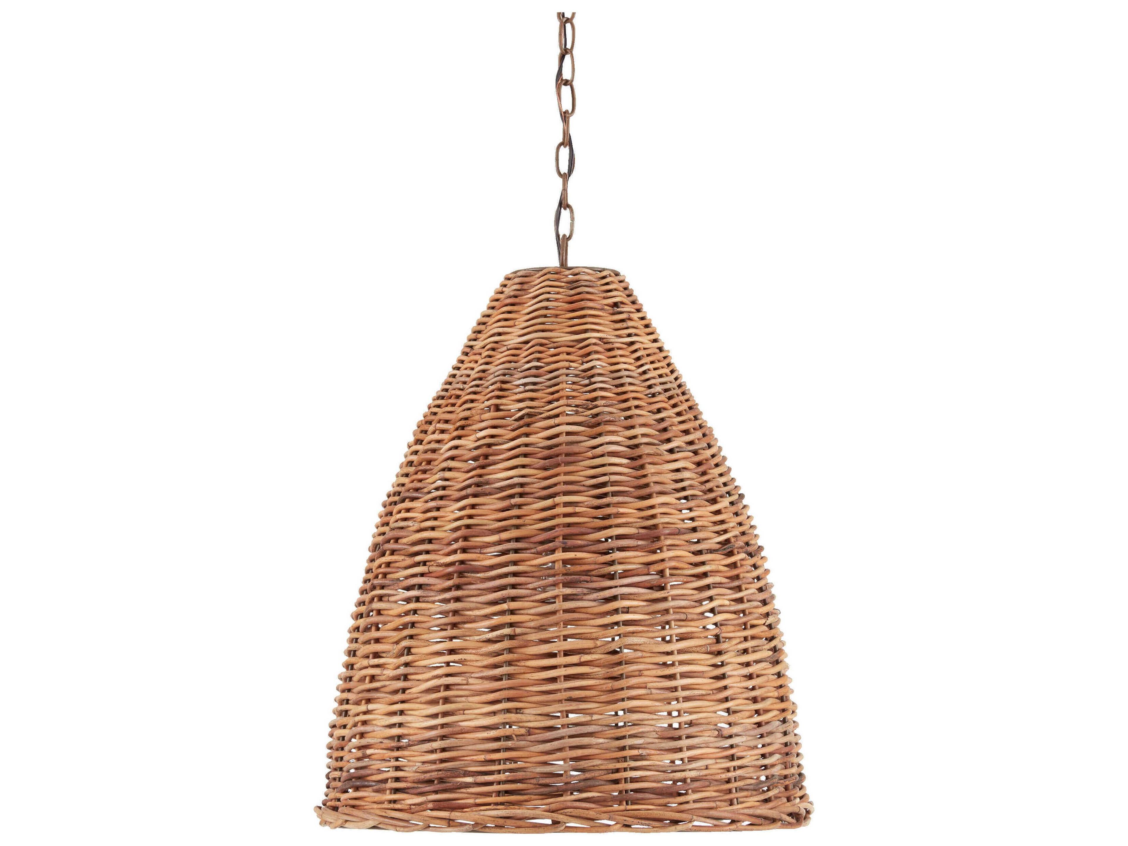 Currey & Company Basket 1-Light Natural Brown Bell Pendant