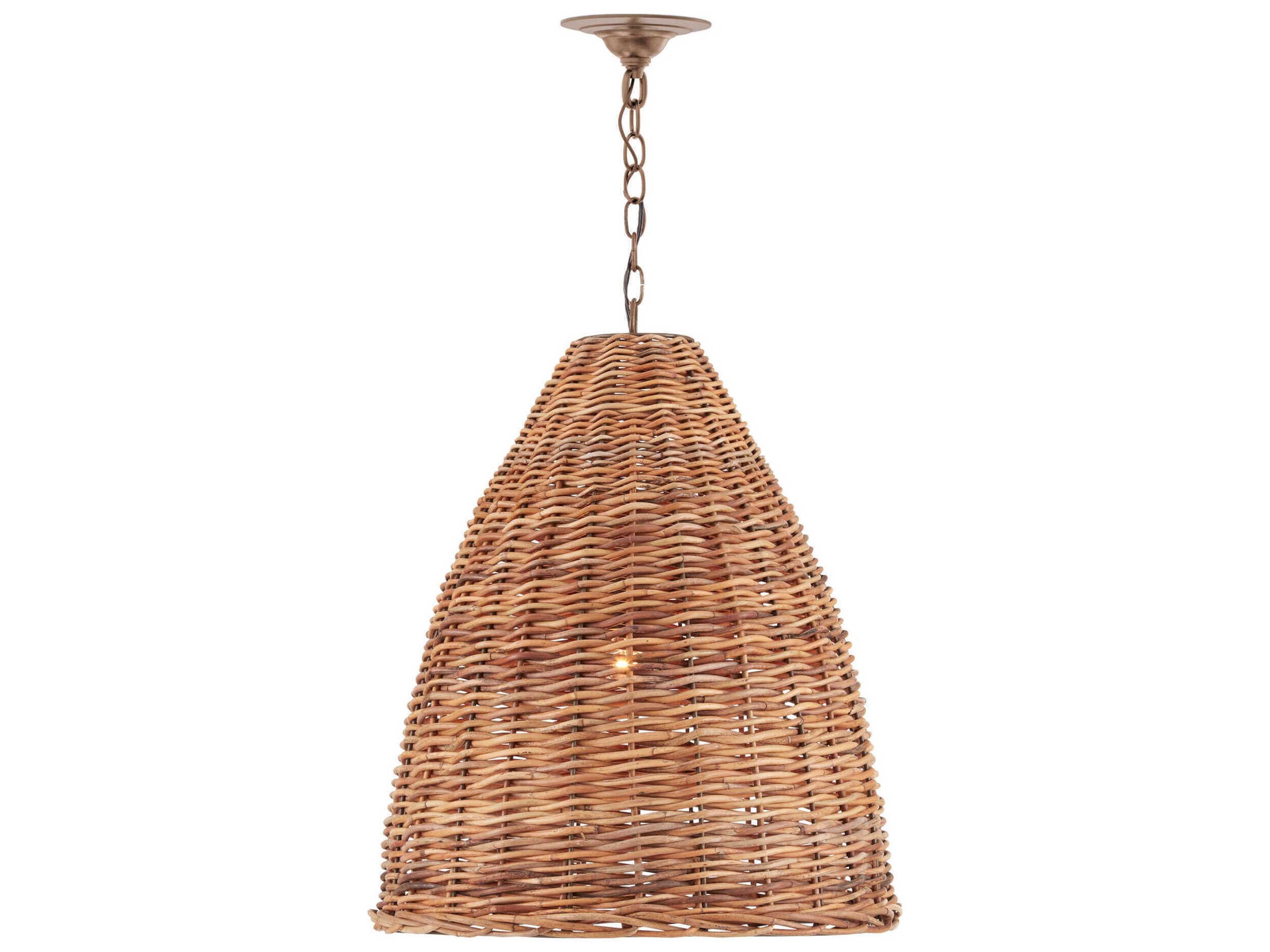 Currey & Company Basket 1-Light Natural Brown Bell Pendant