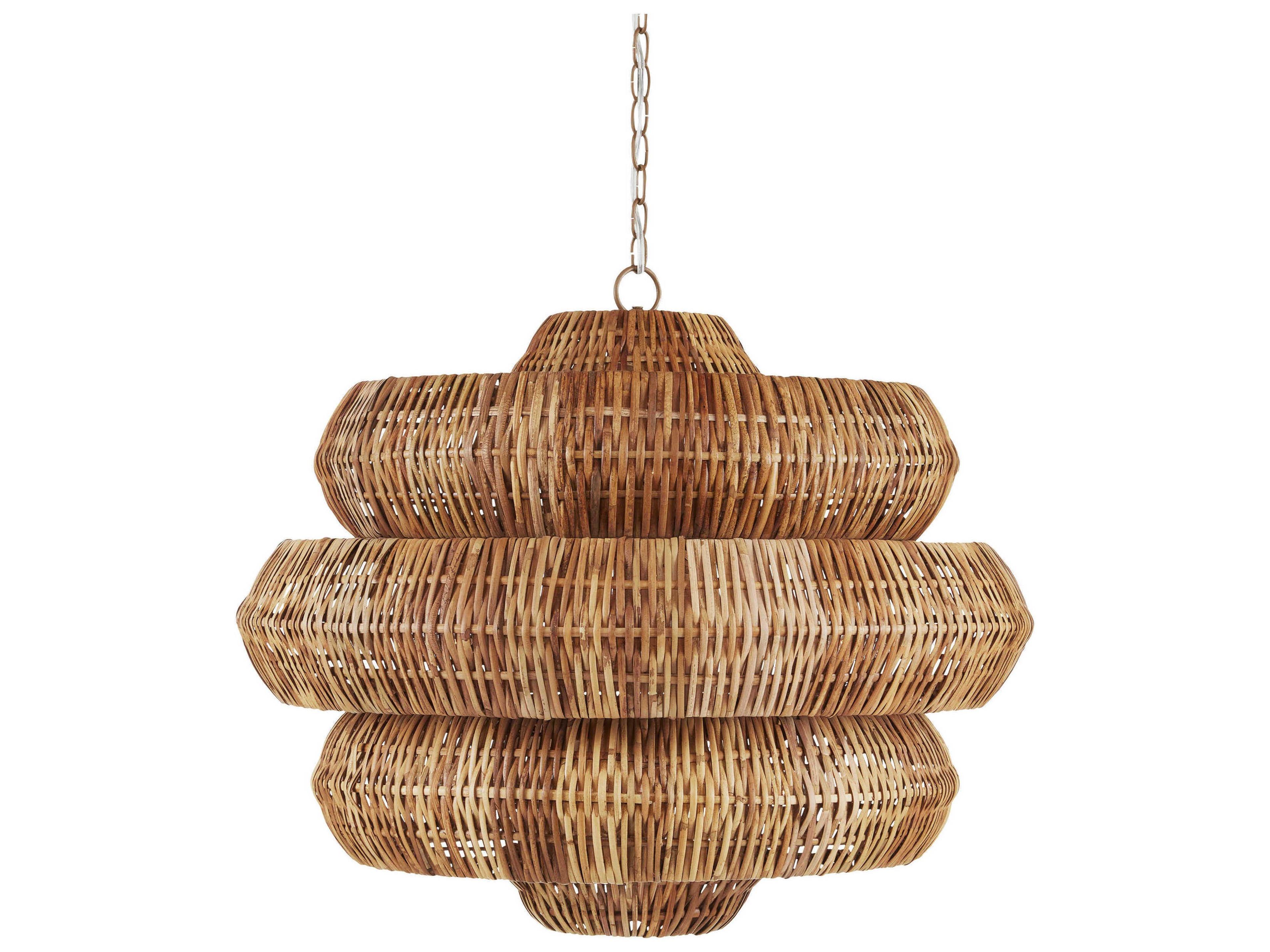 Currey & Company Antibes 9-Light Khaki Natural Brown Drum Tiered Pendant