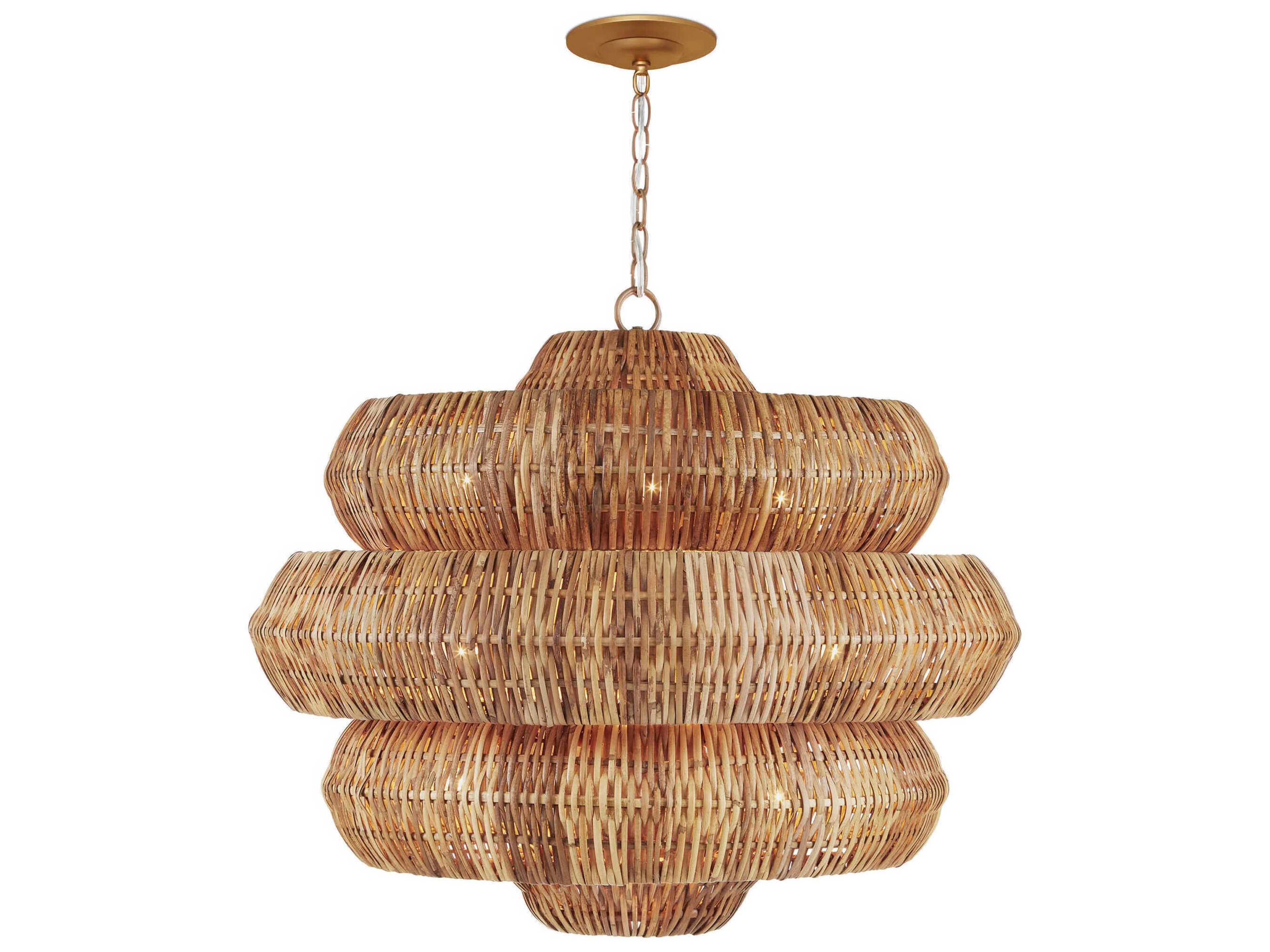 Currey & Company Antibes 9-Light Khaki Natural Brown Drum Tiered Pendant
