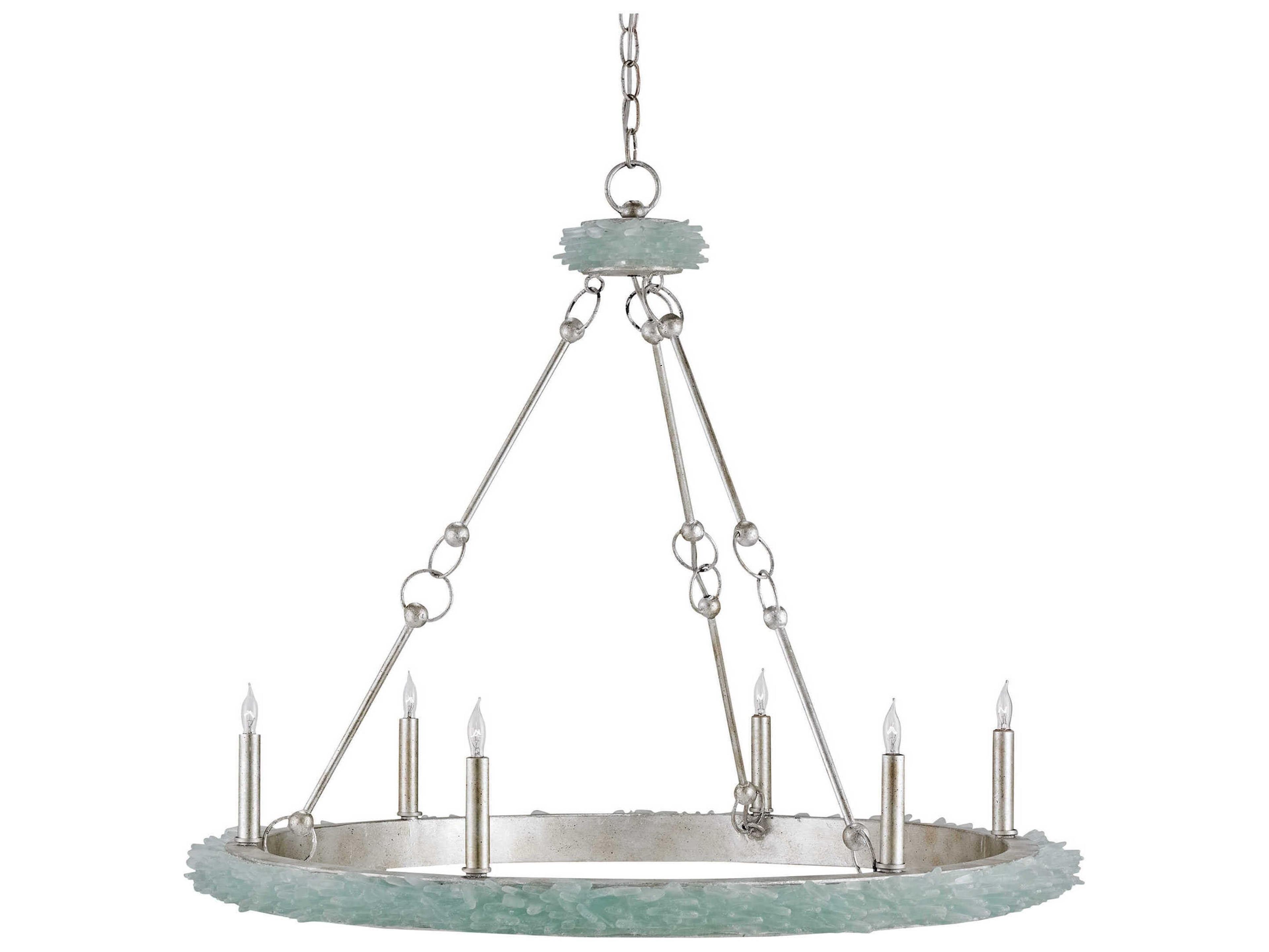 Tidewater Chandelier in Silver Granello with Sea Glass