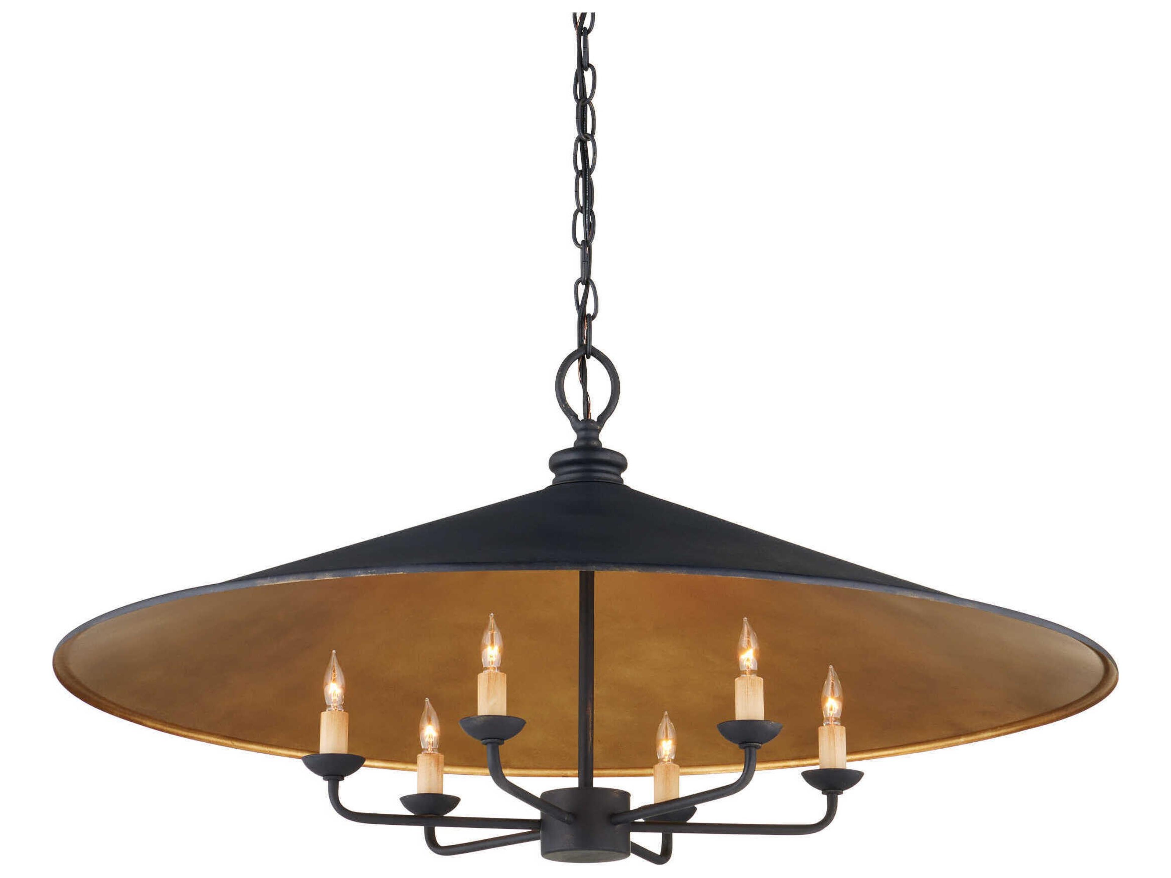 Currey & Company Brussels 6-Light French Black contemporary Gold Leaf Candelabra Chandelier
