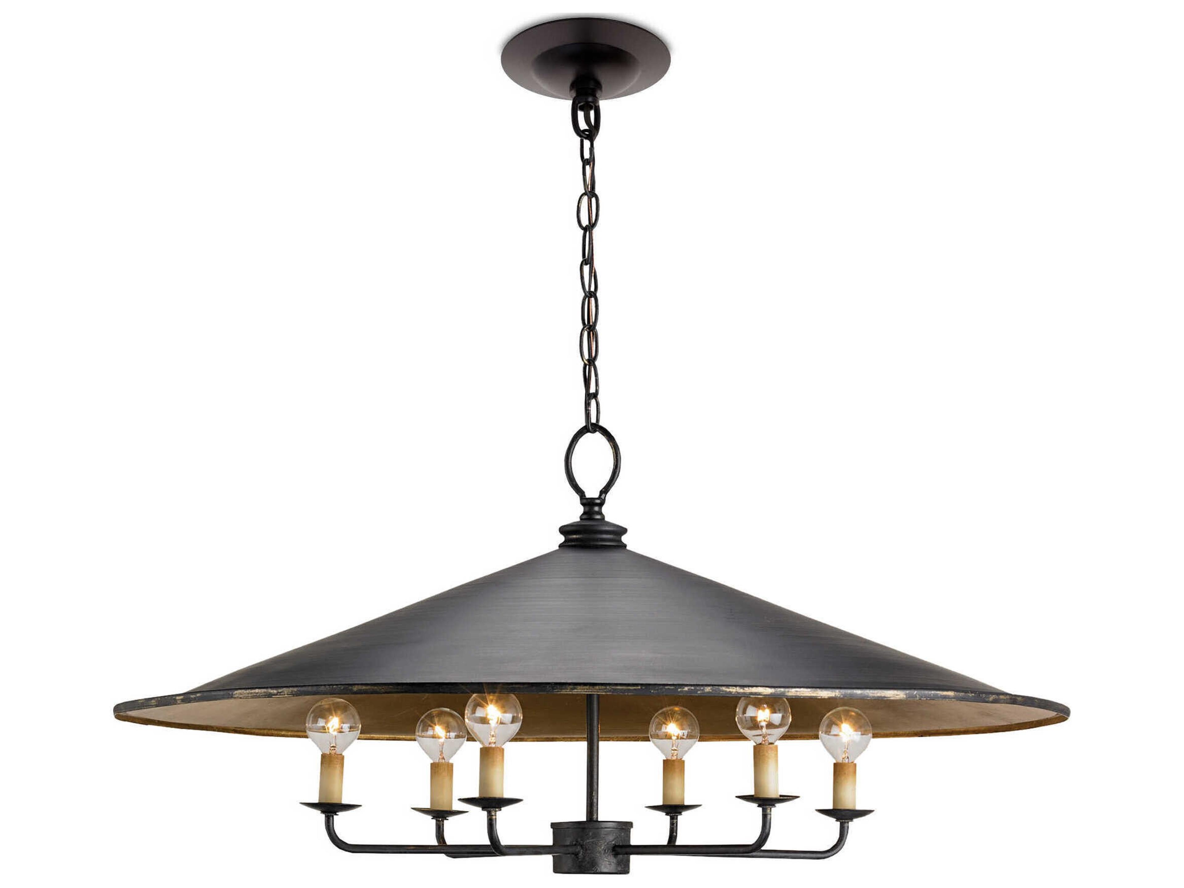 Currey & Company Brussels 6-Light French Black contemporary Gold Leaf Candelabra Chandelier