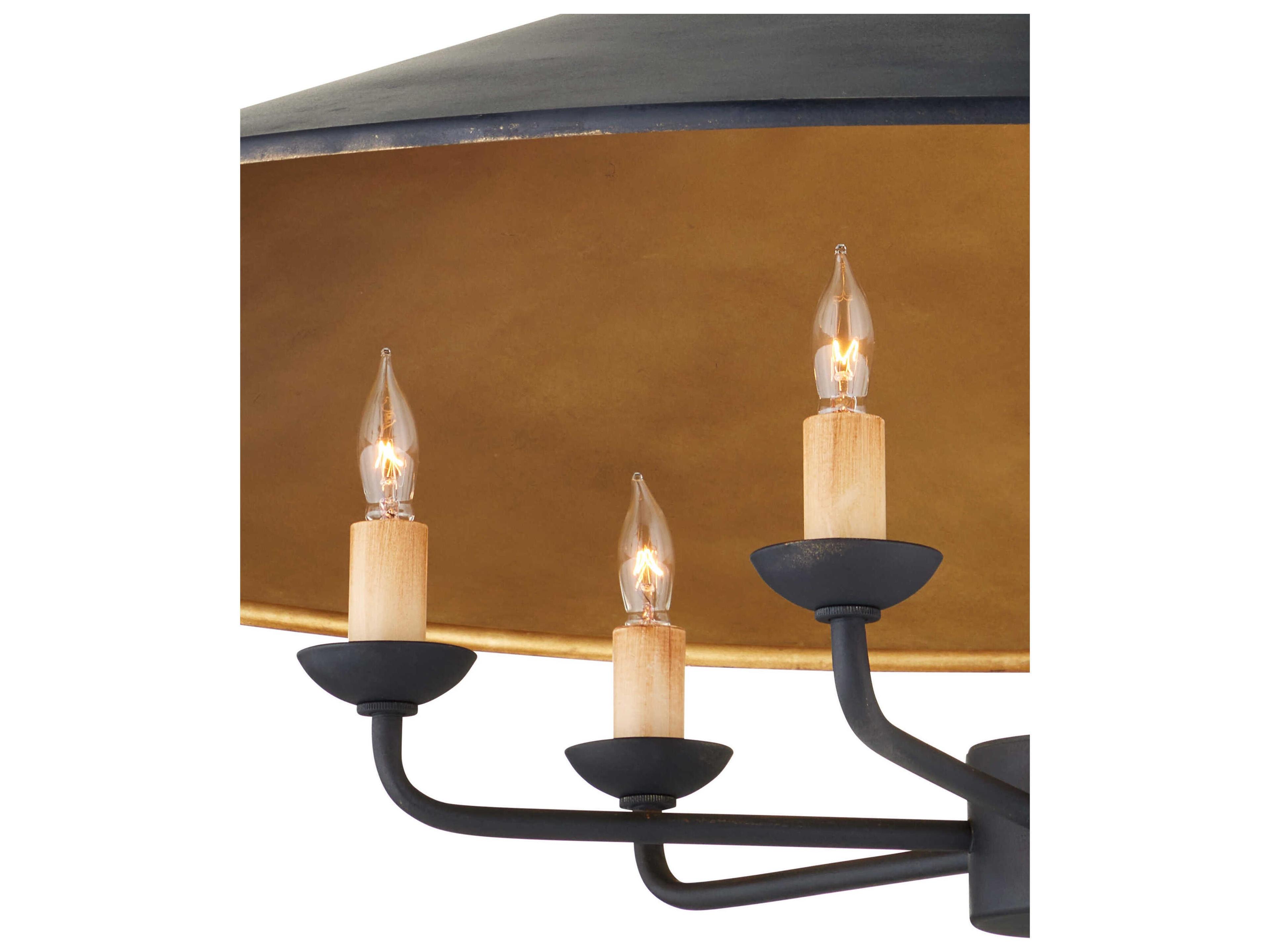 Currey & Company Brussels 6-Light French Black contemporary Gold Leaf Candelabra Chandelier