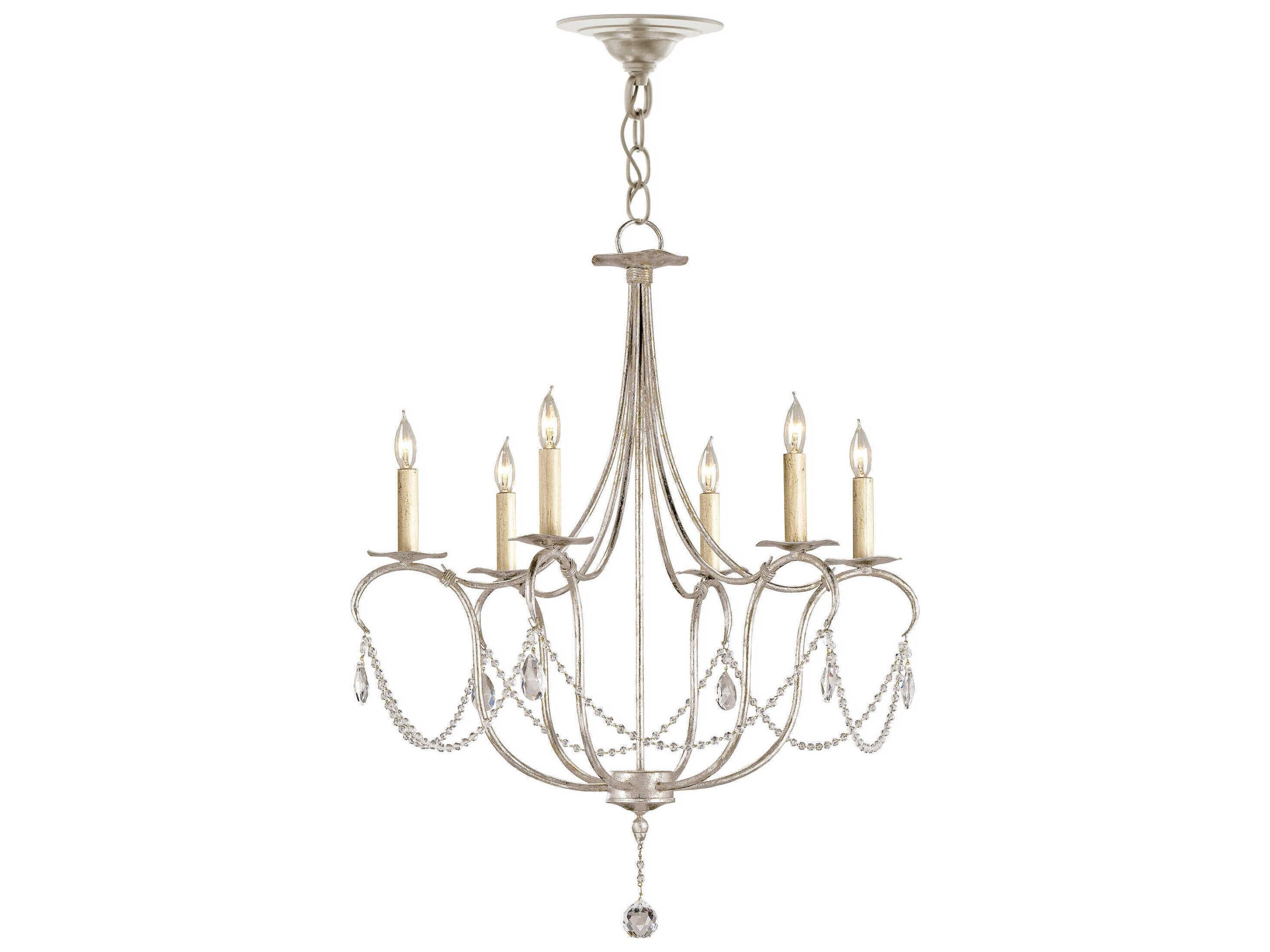 Currey & Company Crystal Lights 6-Light Silver Leaf Candelabra Chandelier