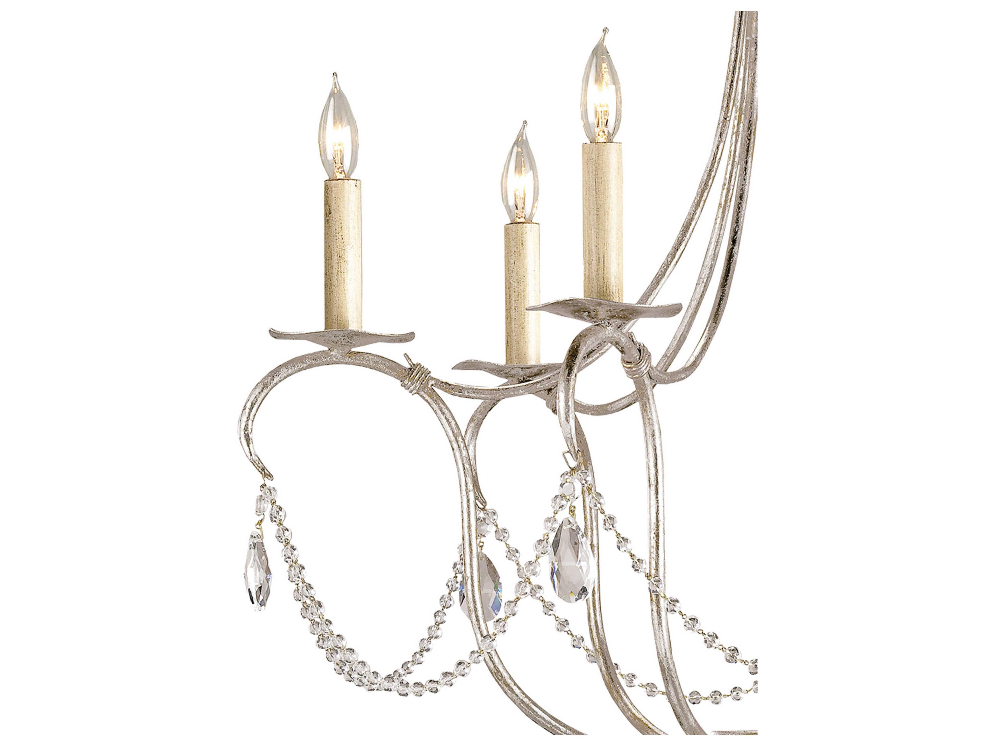 Currey & Company Crystal Lights 6-Light Silver Leaf Candelabra Chandelier