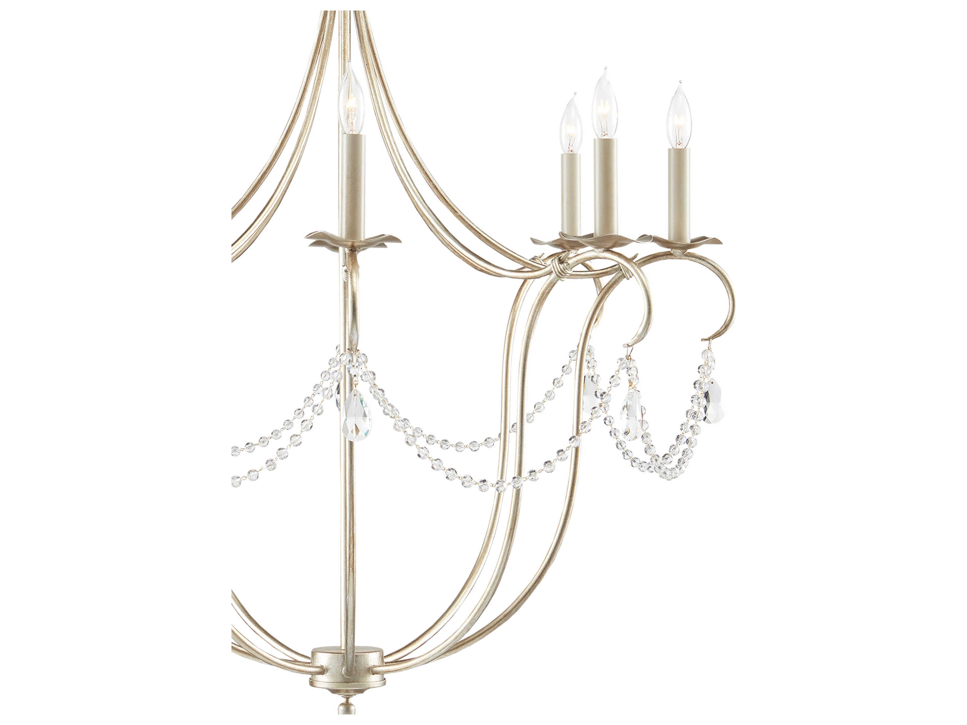 Currey & Company Crystal Lights 8-Light Silver Leaf Candelabra Chandelier