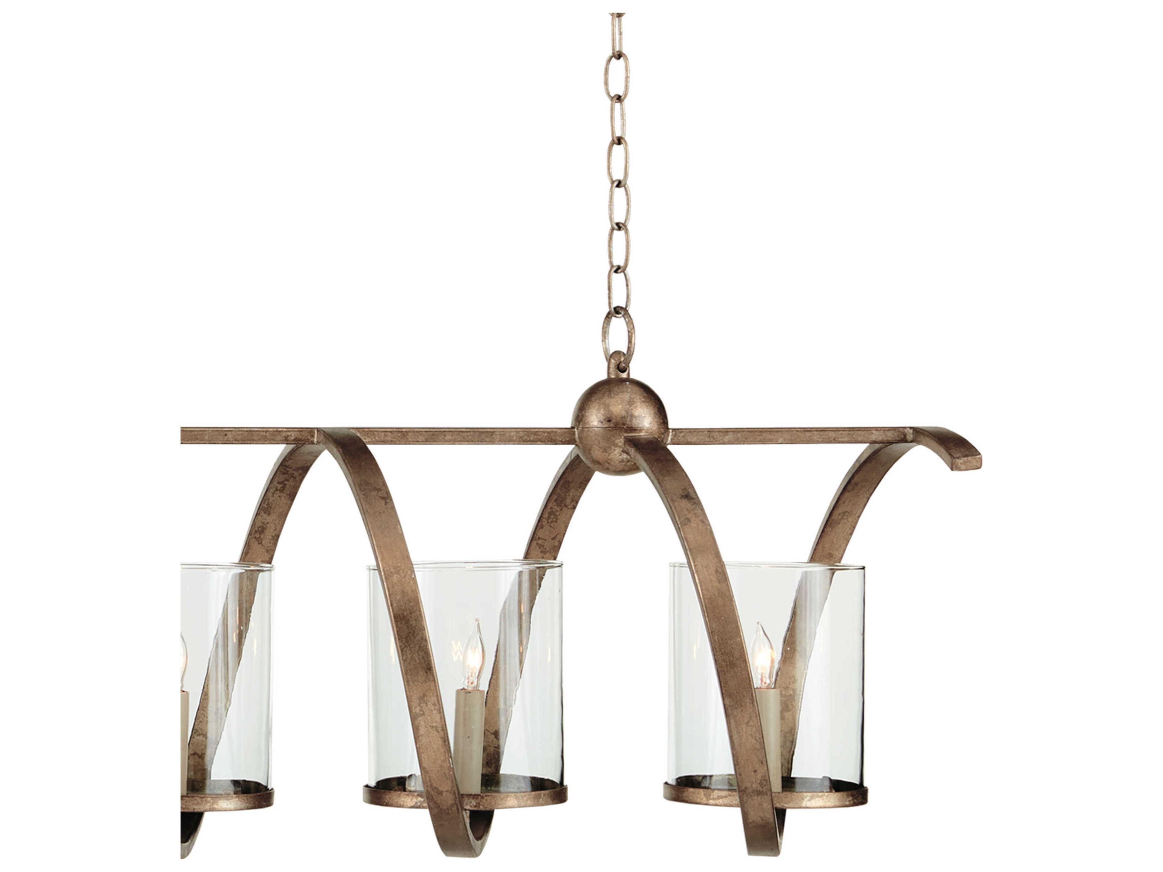 Currey & Company Modern Industrial 5-Light Pyrite Bronze Glass Island Pendant