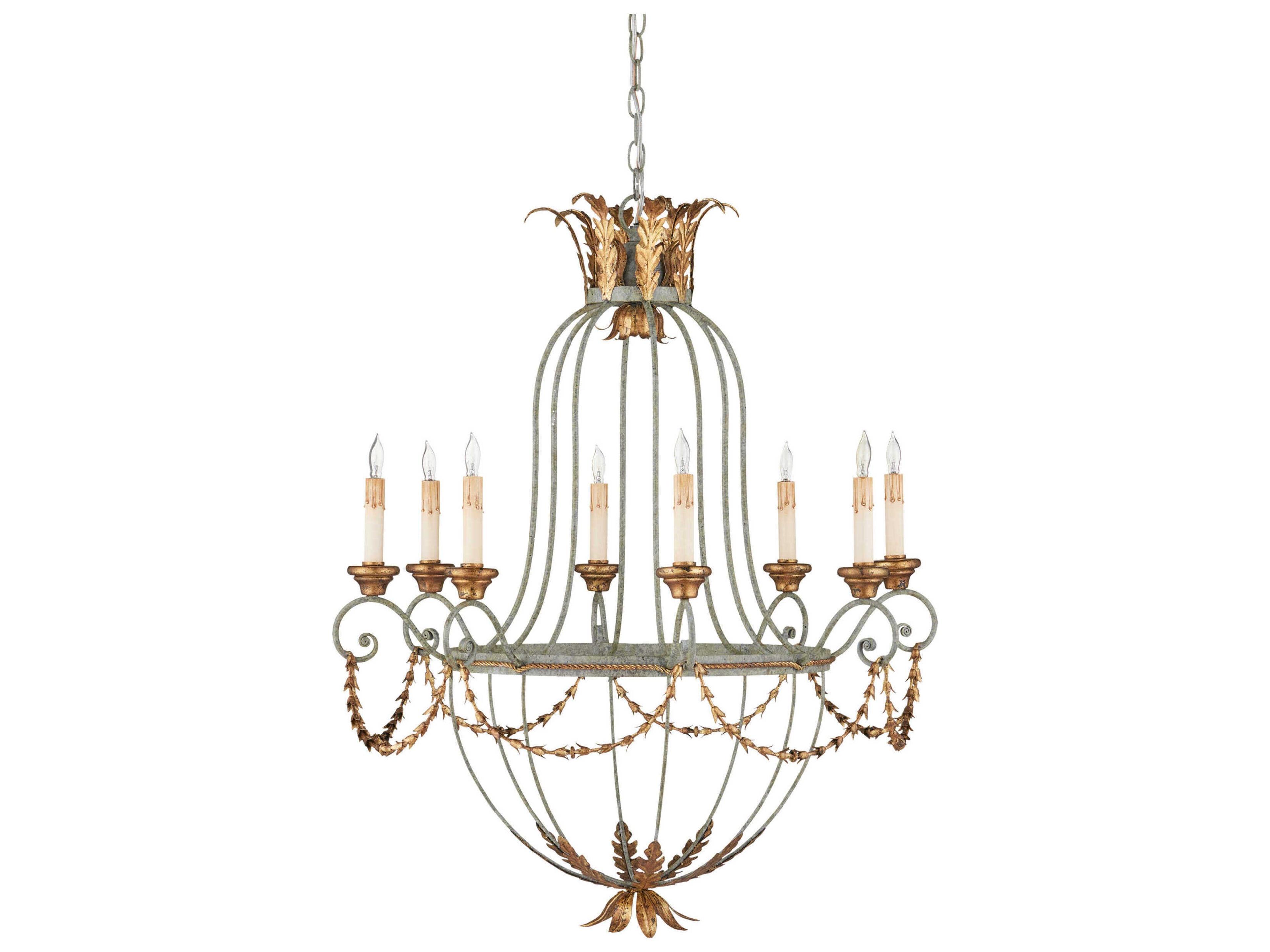 Currey & Company Elegance 8-Light Etruscan Gold Leaf Candelabra Chandelier