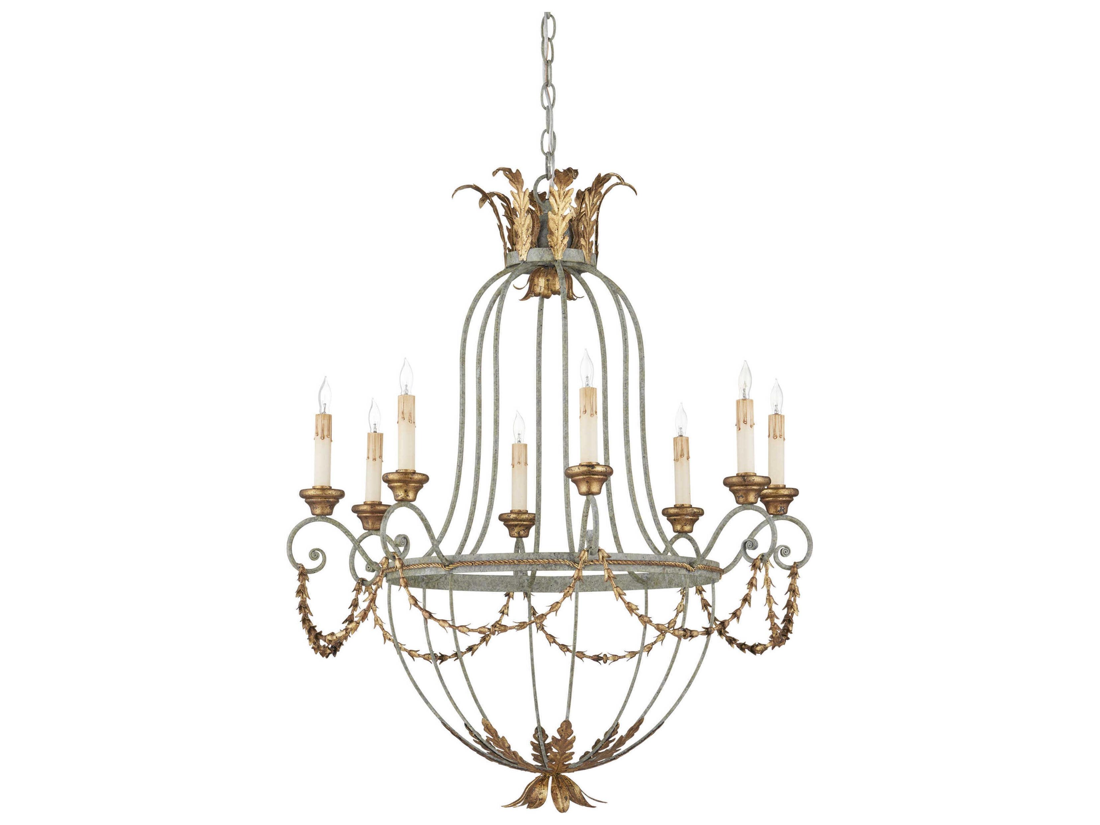 Currey & Company Elegance 8-Light Etruscan Gold Leaf Candelabra Chandelier