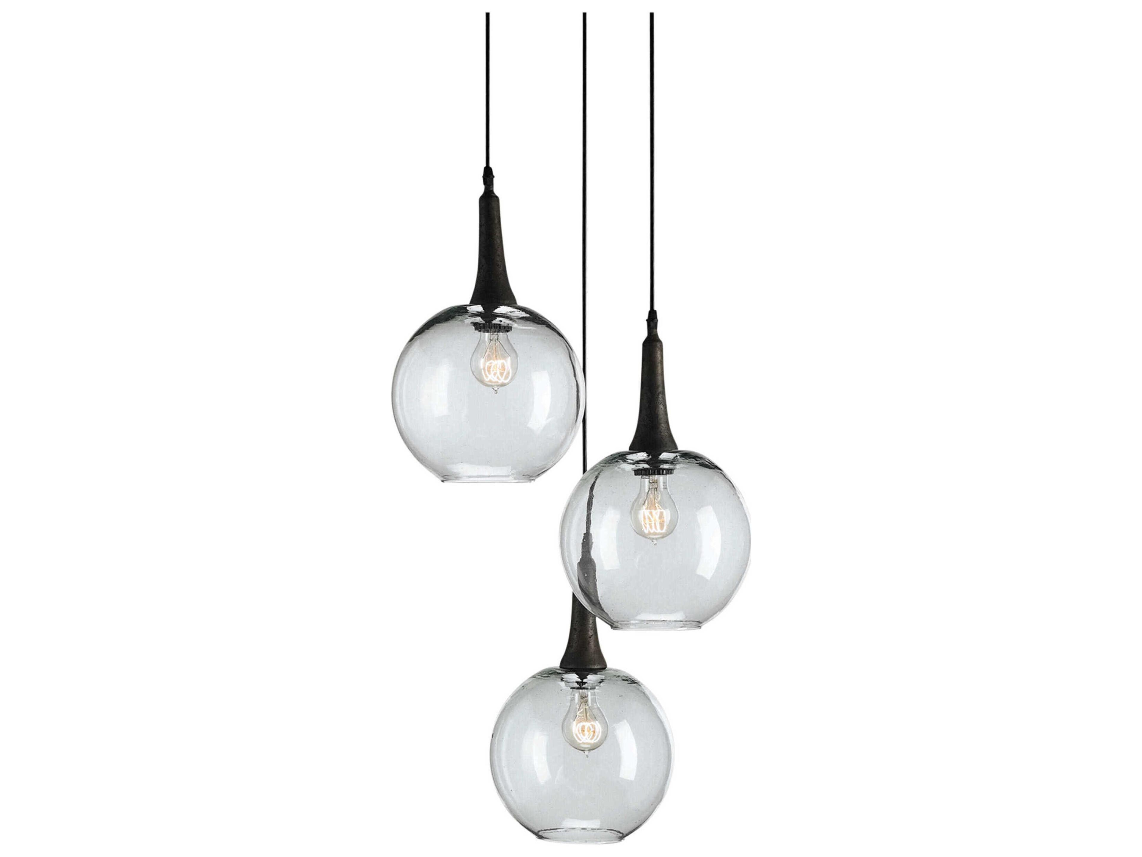 Currey & Company Beckett 3-Light Shirley Rust White Glass Globe Pendant