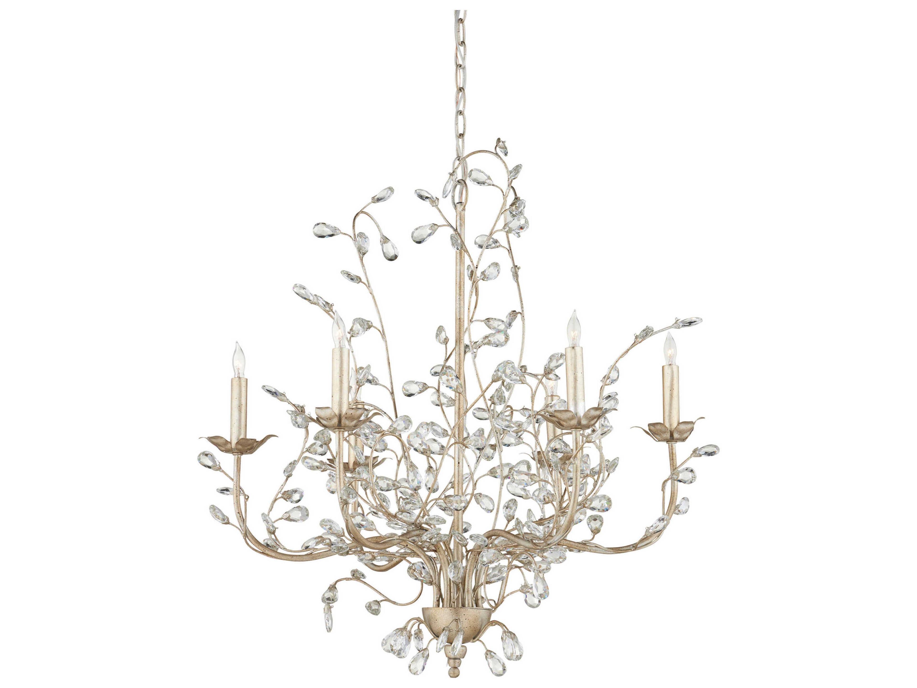 Currey & Company Crystal Bud 6-Light Silver Granello Candelabra Chandelier