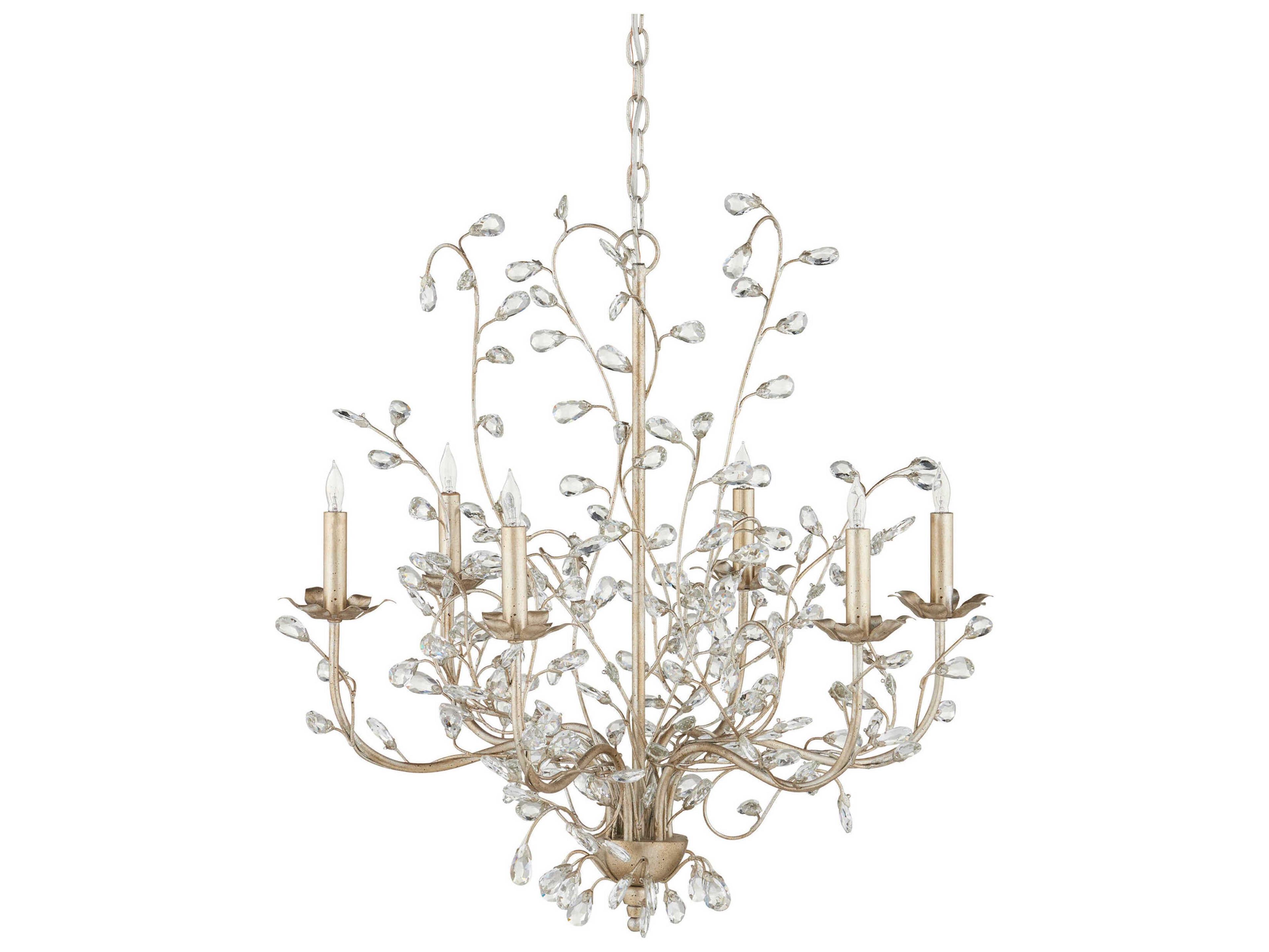 Currey & Company Crystal Bud 6-Light Silver Granello Candelabra Chandelier