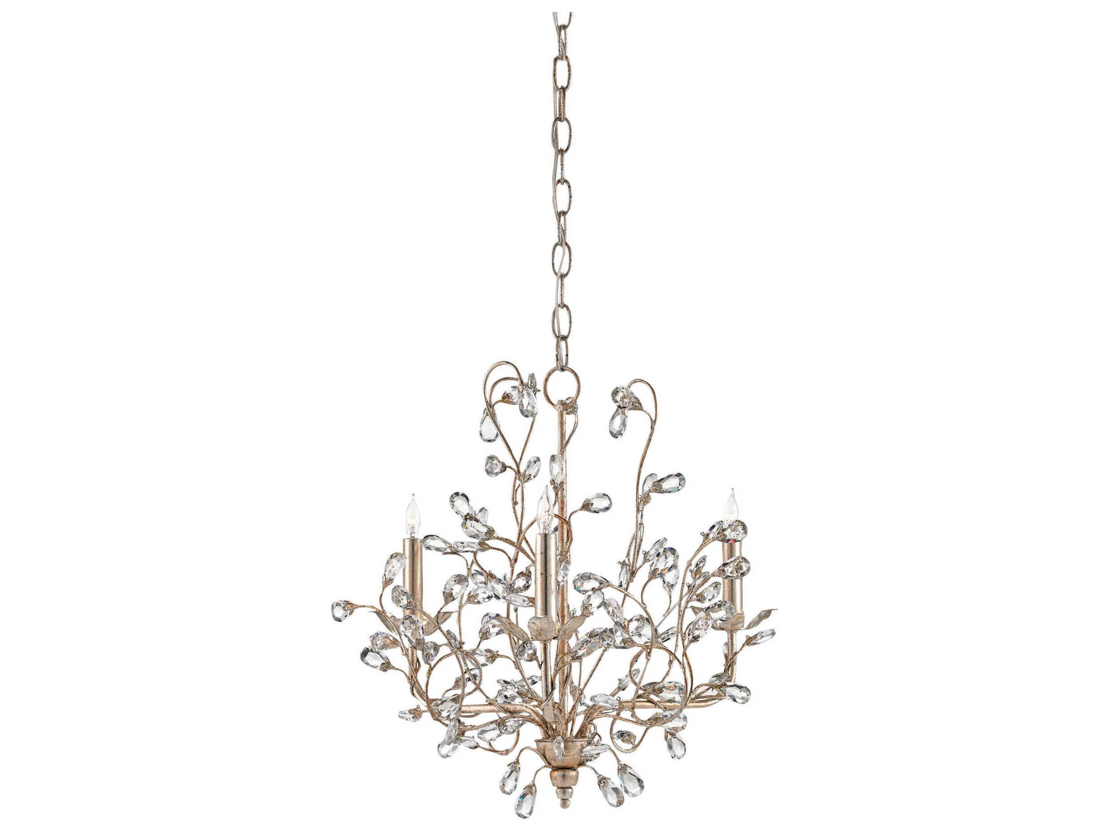 Crystal Bud 3-Light Silver Granello Candelabra Chandelier