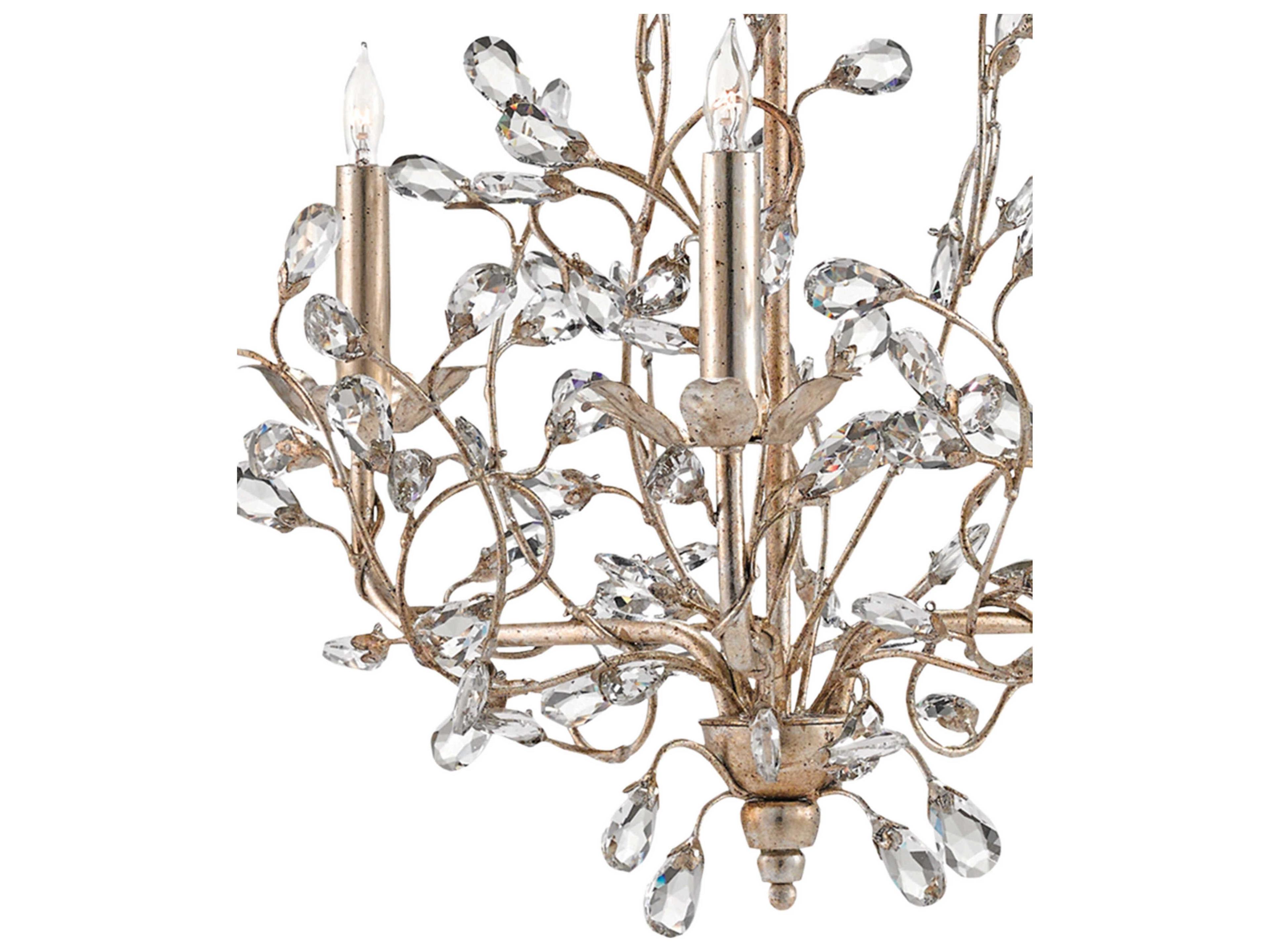 Currey & Company Crystal Bud 3-Light Silver Granello Candelabra Chandelier