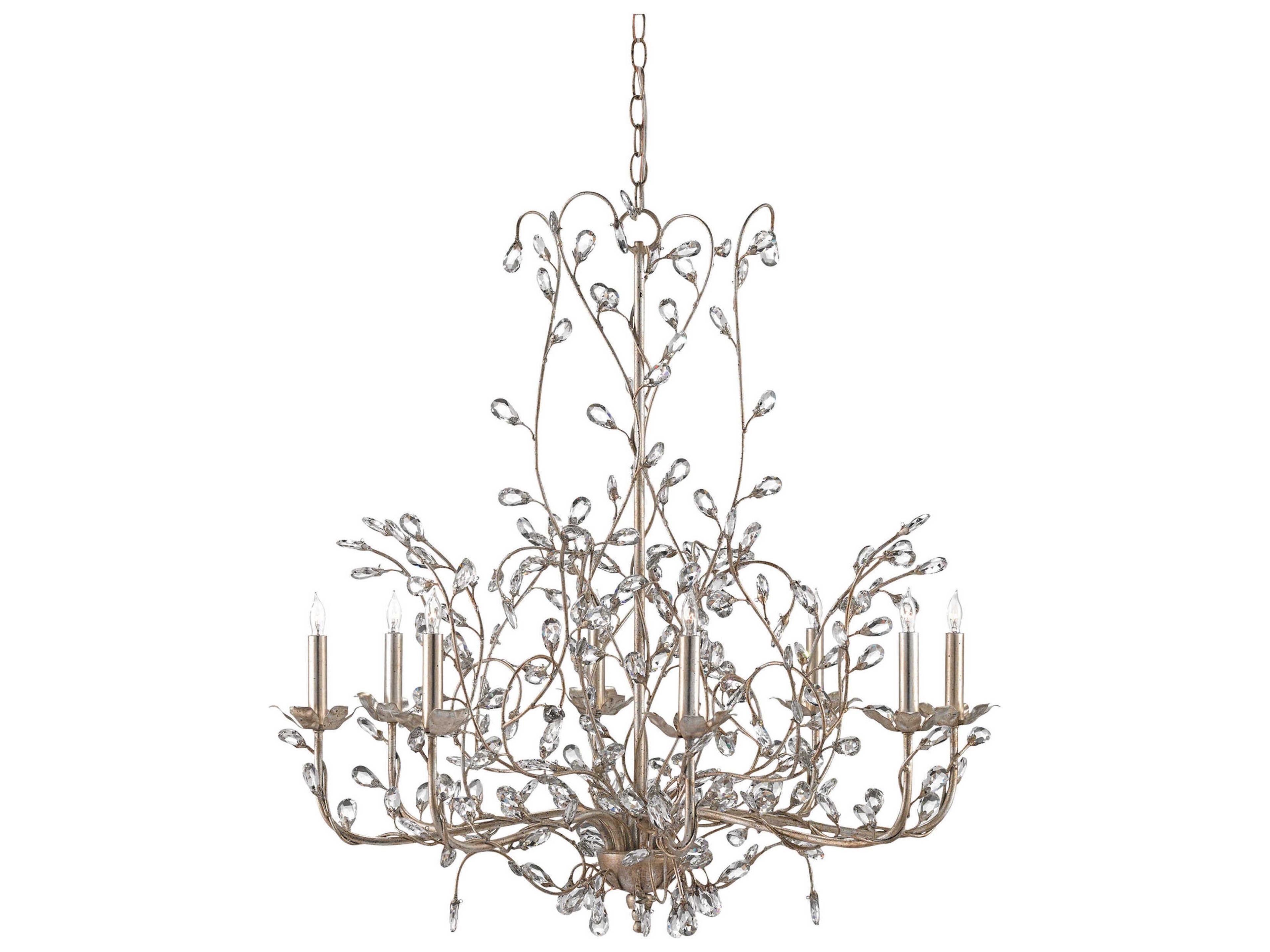 Crystal Bud 8-Light Silver Granello Candelabra Chandelier