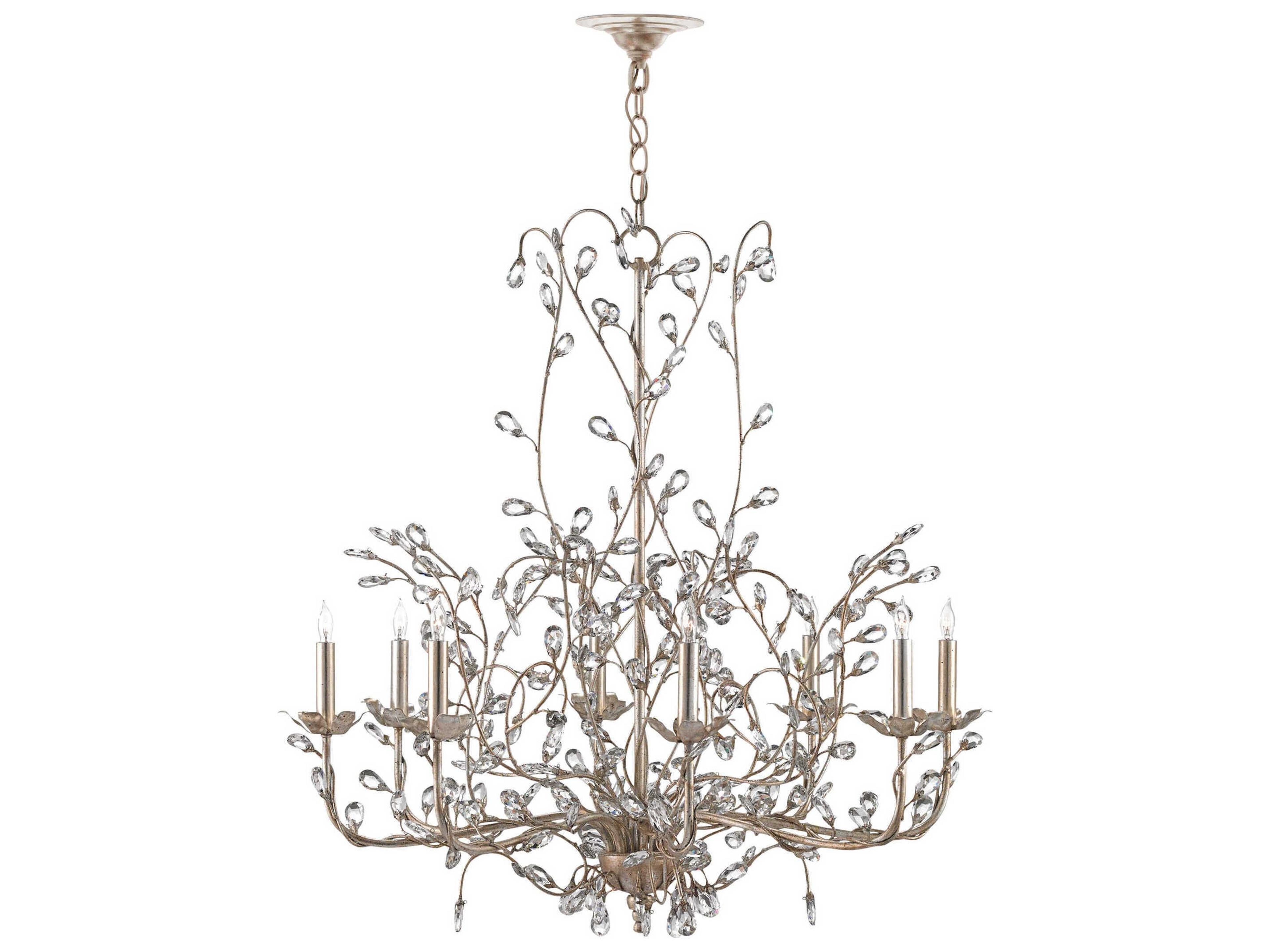 Currey & Company Crystal Bud 8-Light Silver Granello Candelabra Chandelier