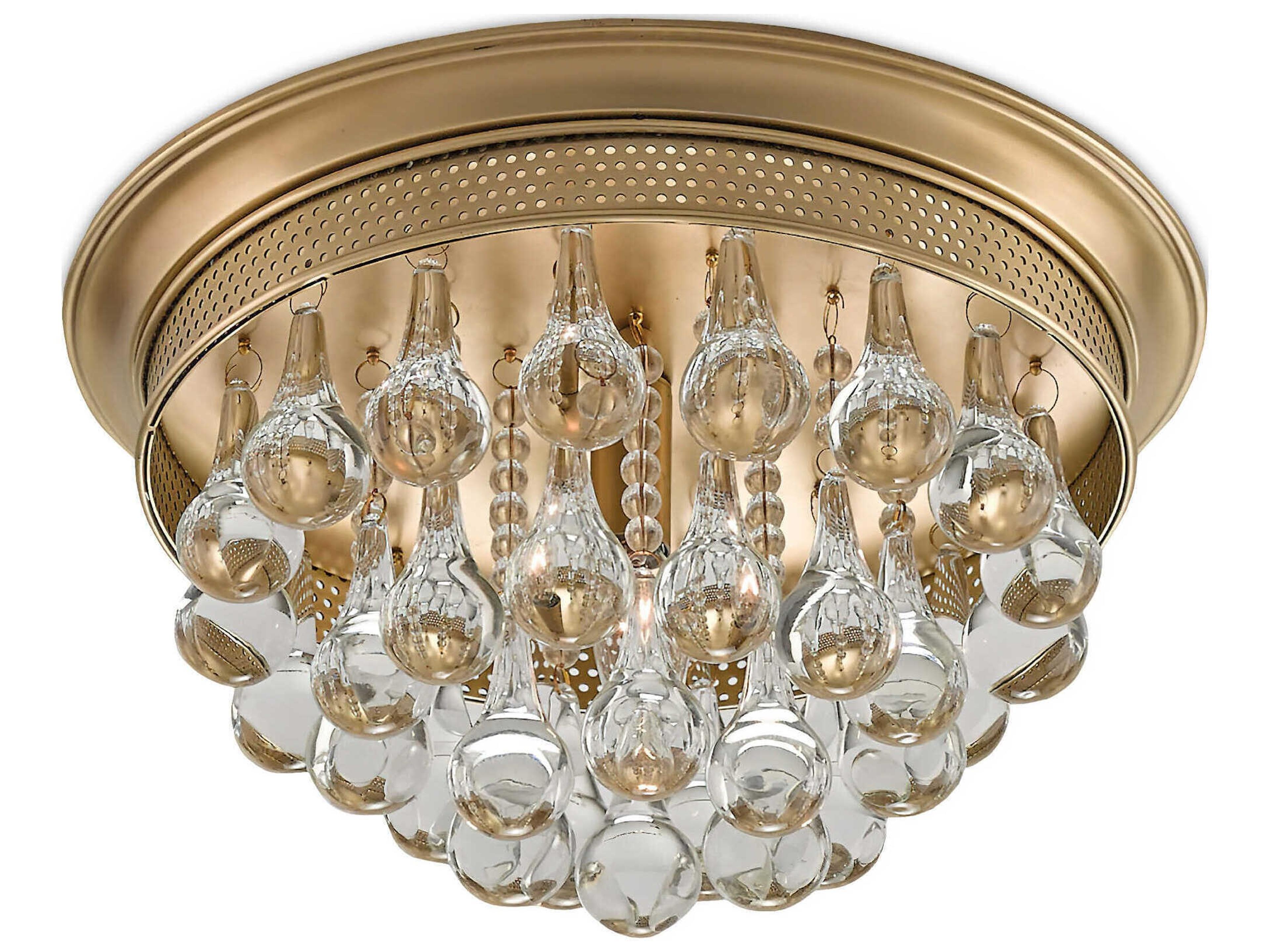 Currey & Company Worthing Antique Brass Crystal Globe Round Flush Mount
