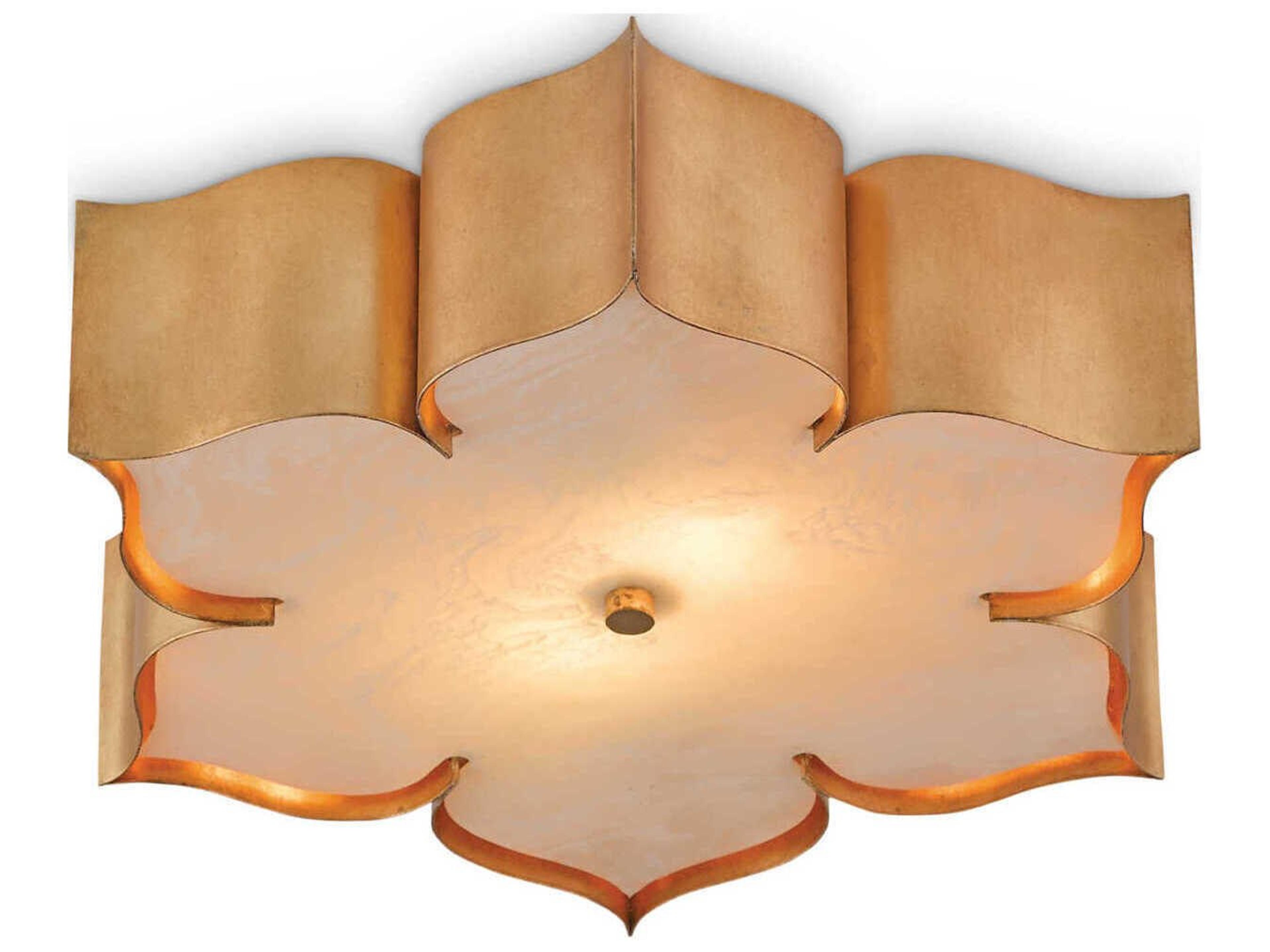 Currey & Company Grand Lotus 2-Light Antique Gold Leaf Flush Mount