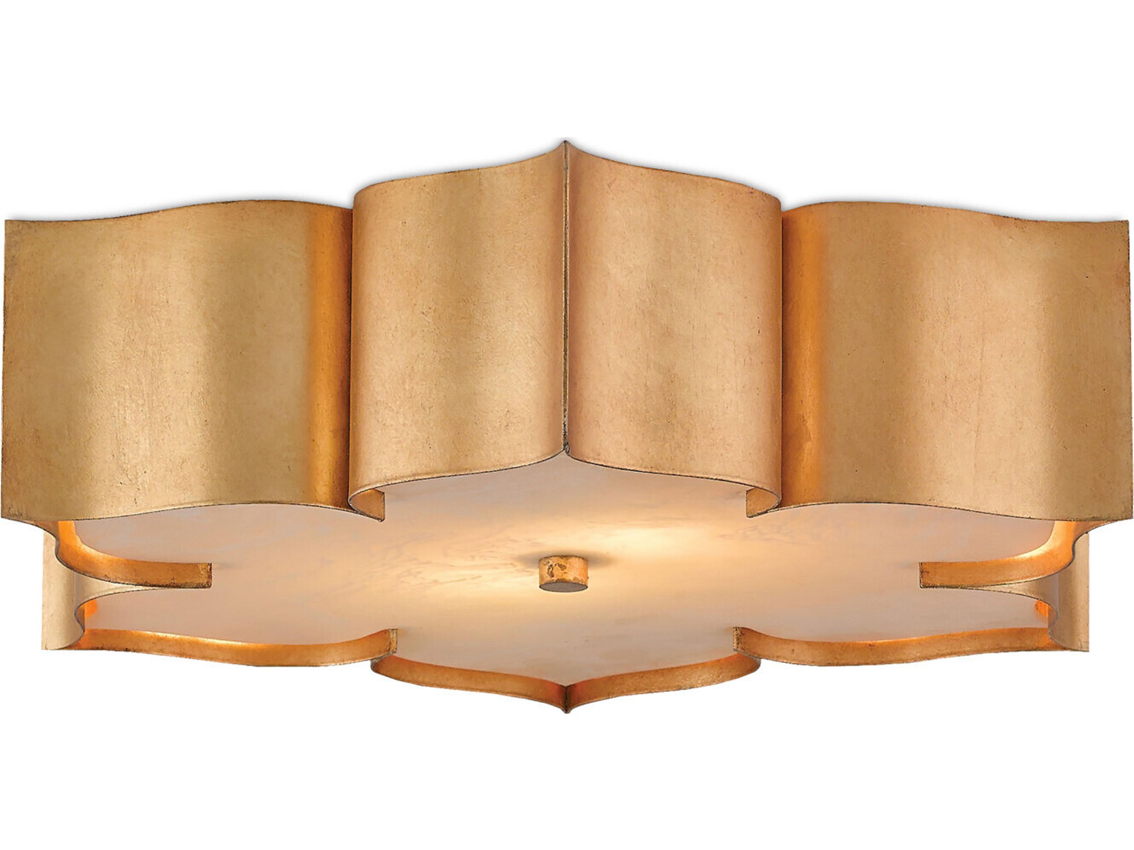 Currey & Company Grand Lotus 2-Light Antique Gold Leaf Flush Mount