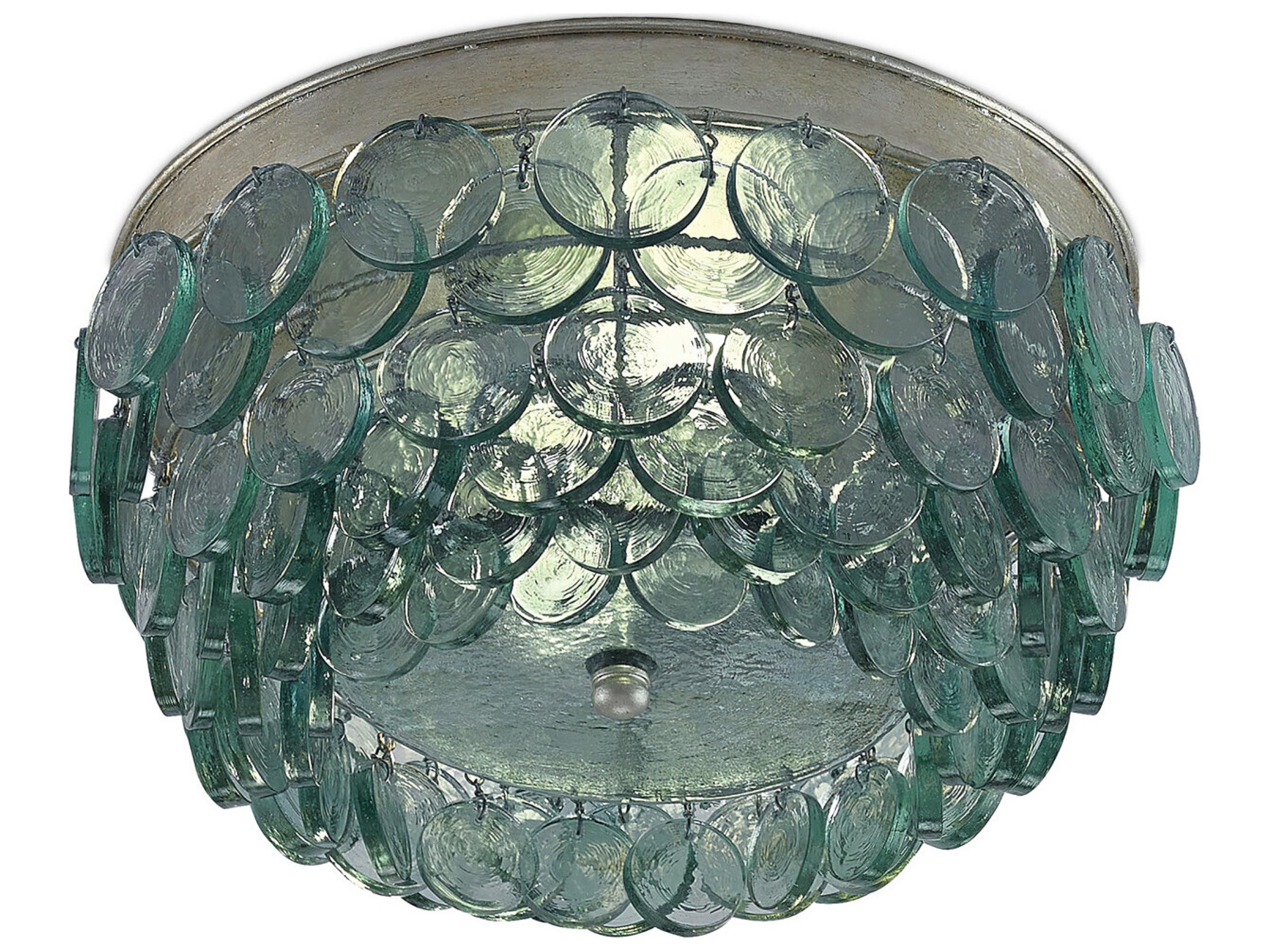 Currey & Company Braithwell 2-Light Silver Leaf Glass LED Bowl Flush Mount