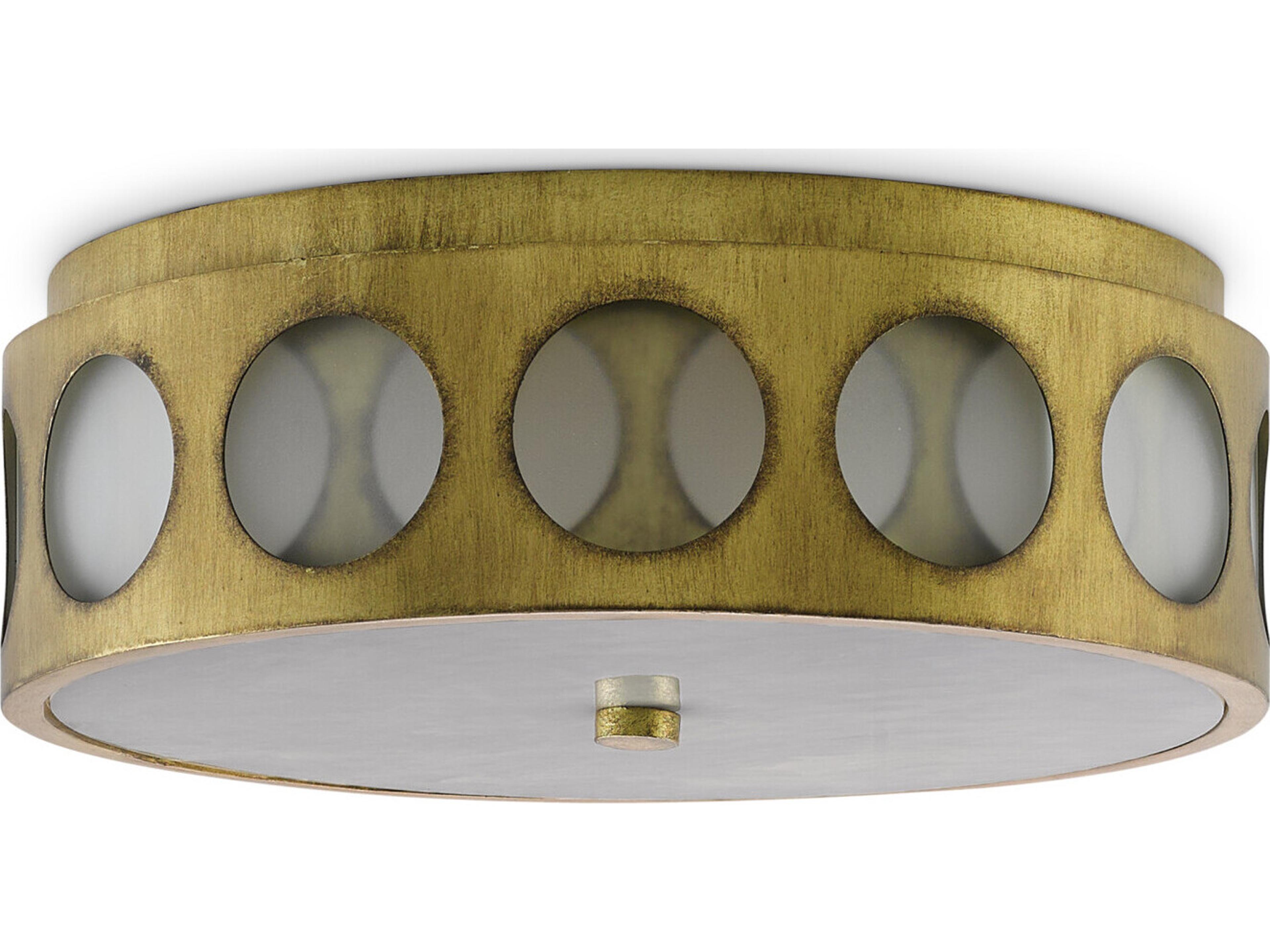 Currey & Company Go-Go Brass White Opaque Glass Drum Round Flush Mount