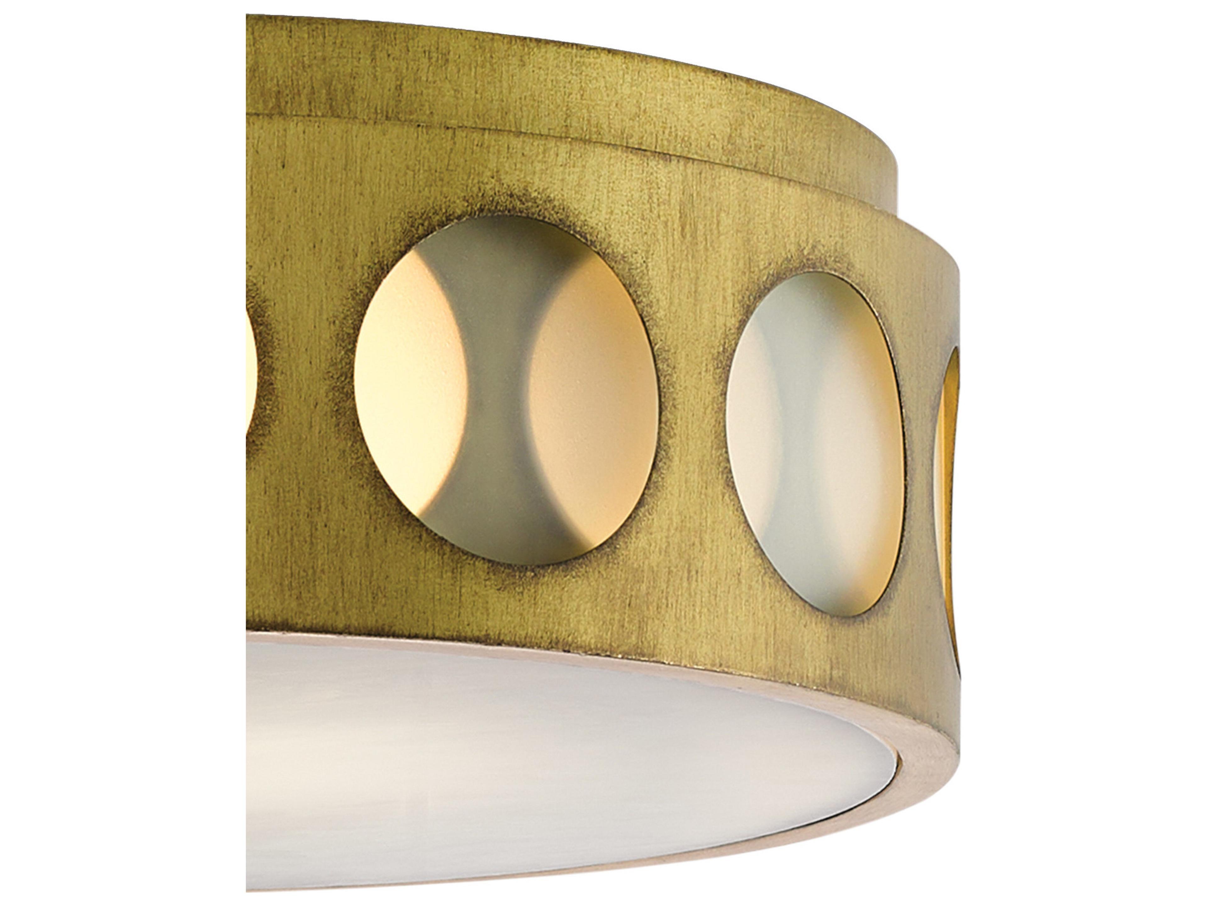 Currey & Company Go-Go Brass White Opaque Glass Drum Round Flush Mount