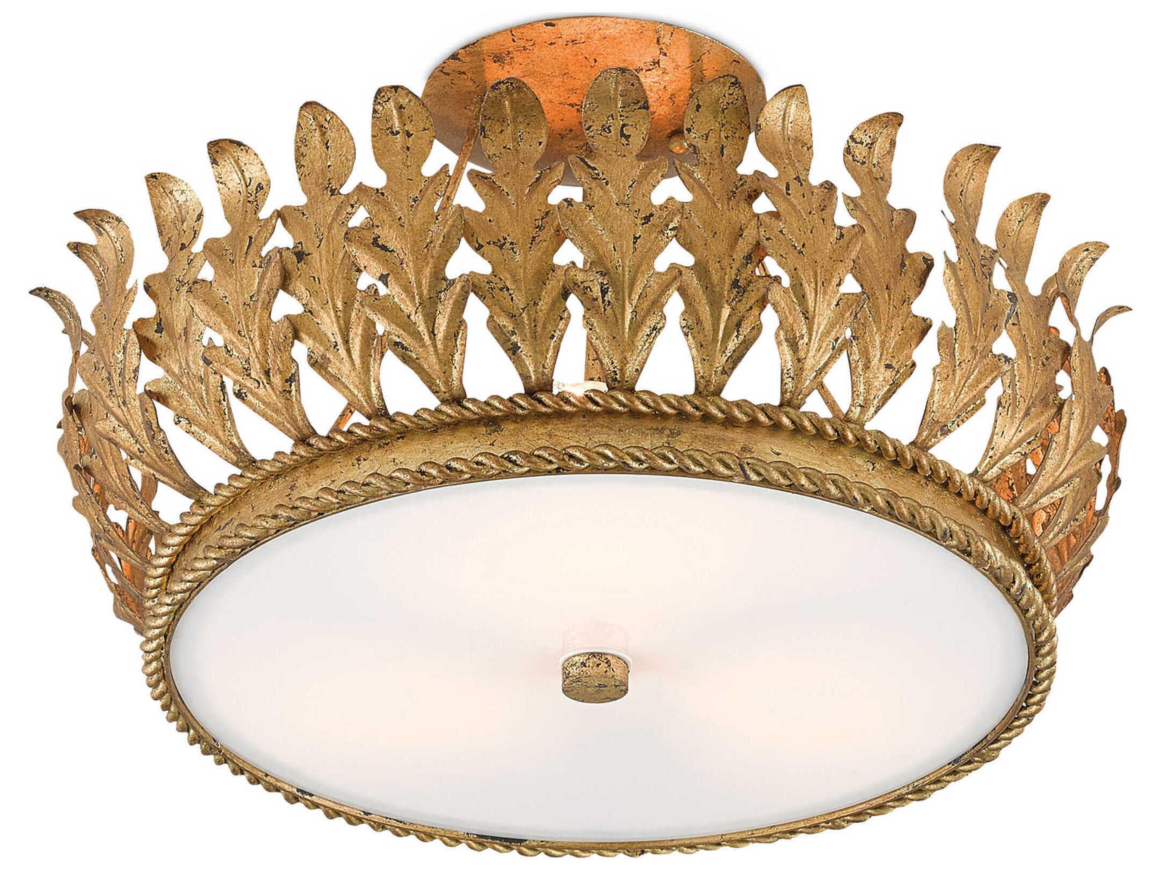 Currey & Company Biddulph Gold Leaf White Semi Flush Mount
